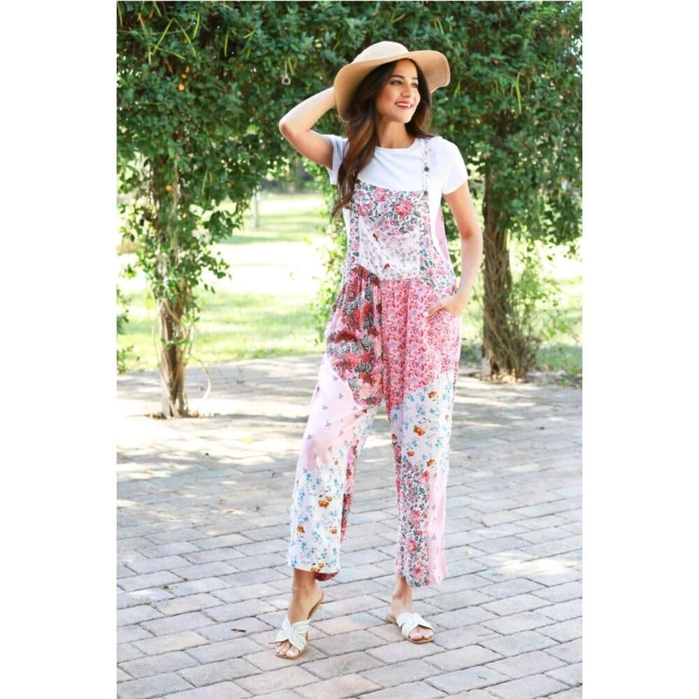Petal Harmony Patchwork Chic Overalls