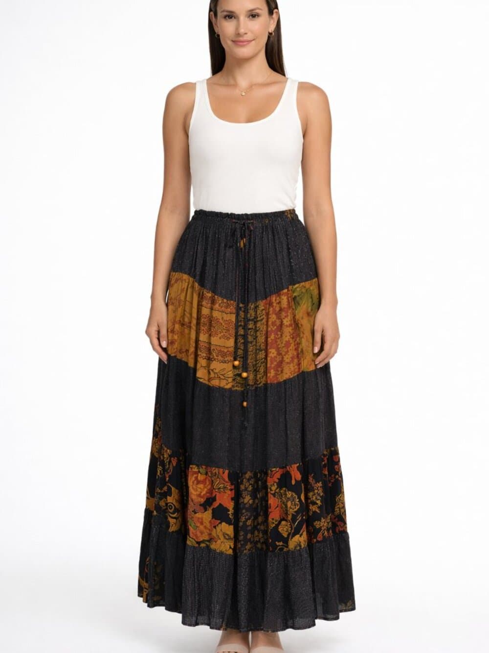 Rustic Boho Patchwork Maxi Skirt