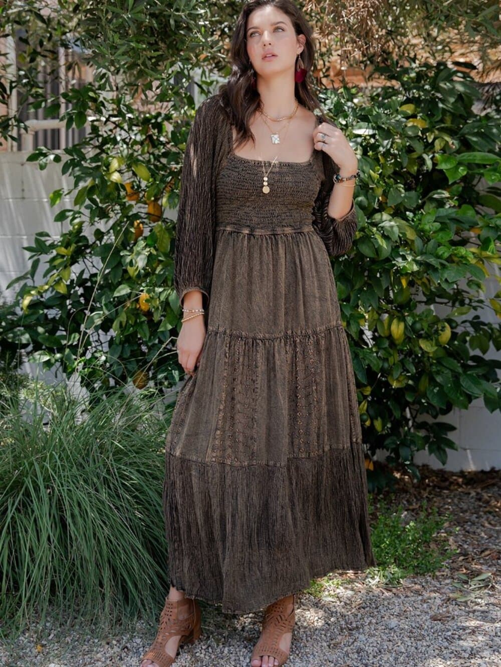 Embroidered Empire Mid-Length Dress