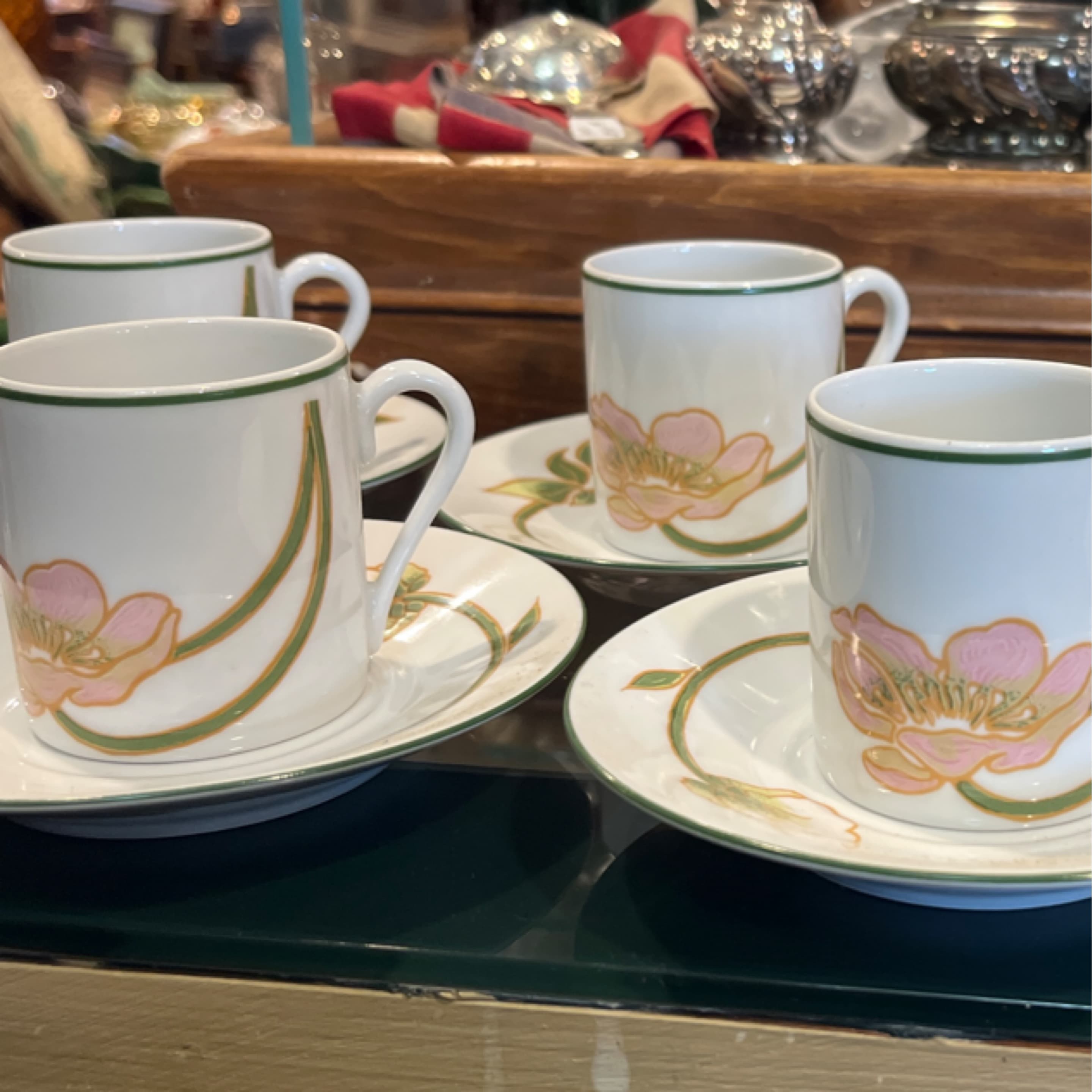 Vintage Apilco France Perrier-Jouët “Belle Époque” Demitasse Cups & Saucers, Set of 6 - Regular