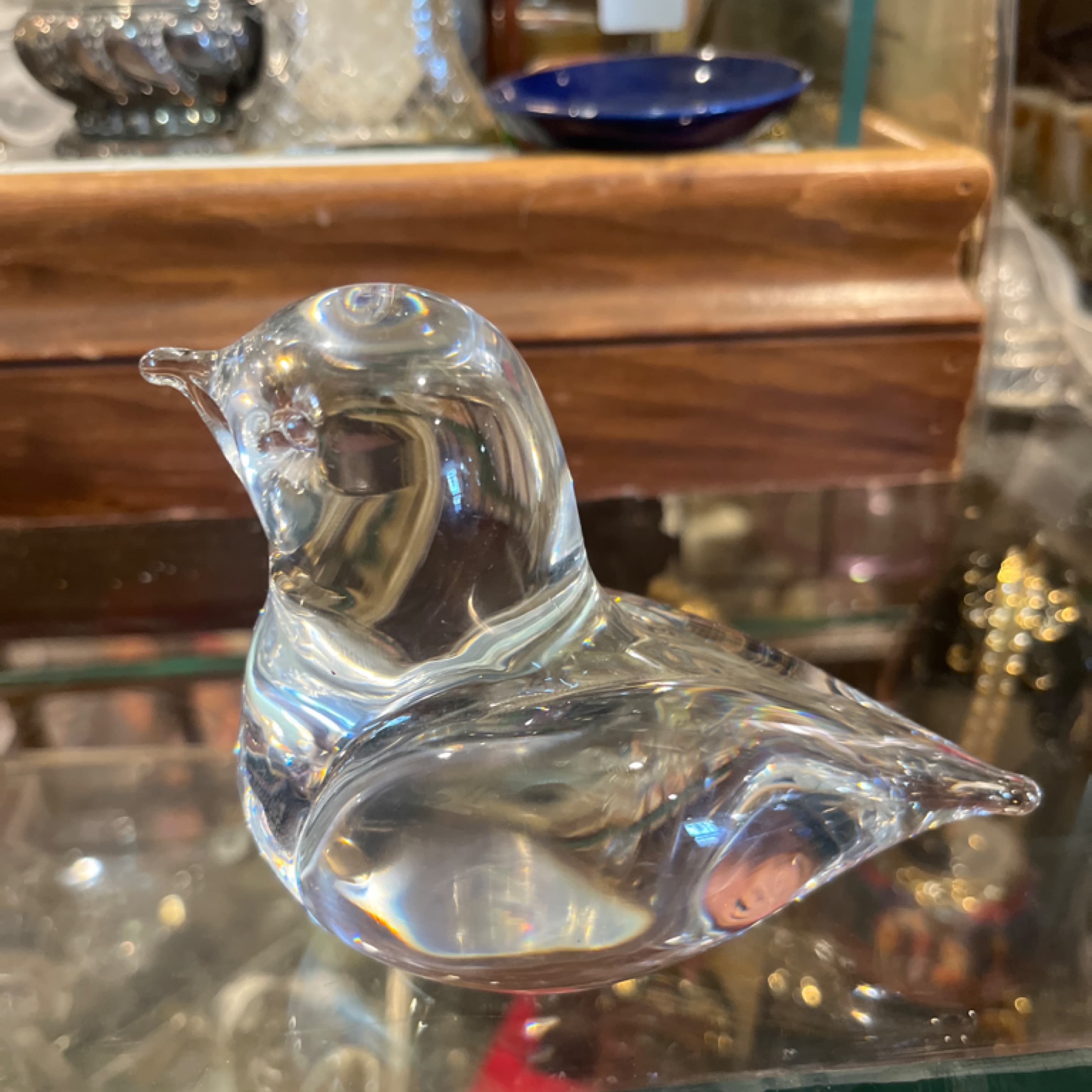 Vintage Clear Art Glass Bird Figurine Paperweight, Unmarked - Regular