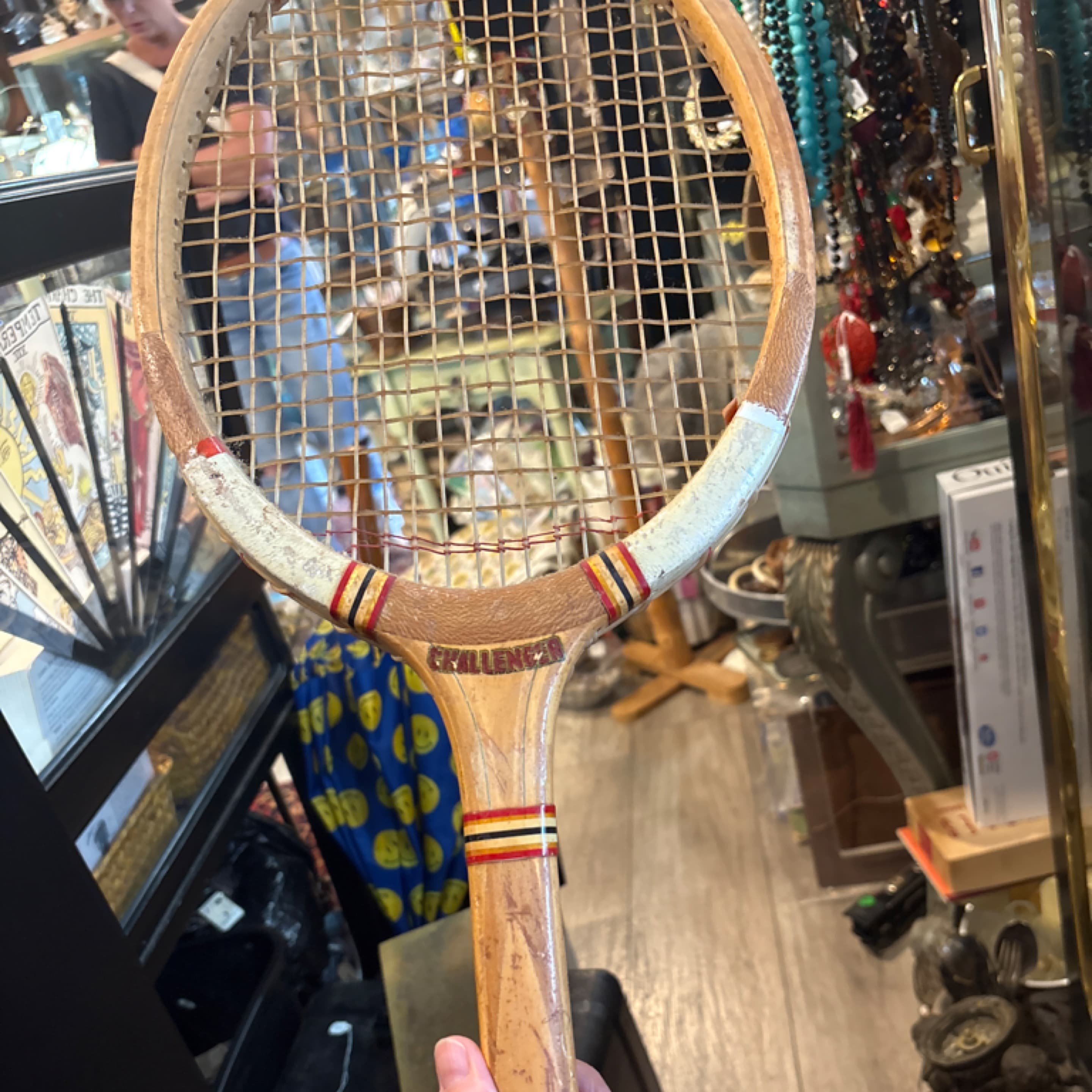 Vintage Wooden Tennis Racket | Challenge Brand Racquet | Mid-Century Sports Decor | Original Leather Grip | Rustic Wall Display - Regular - Image 1