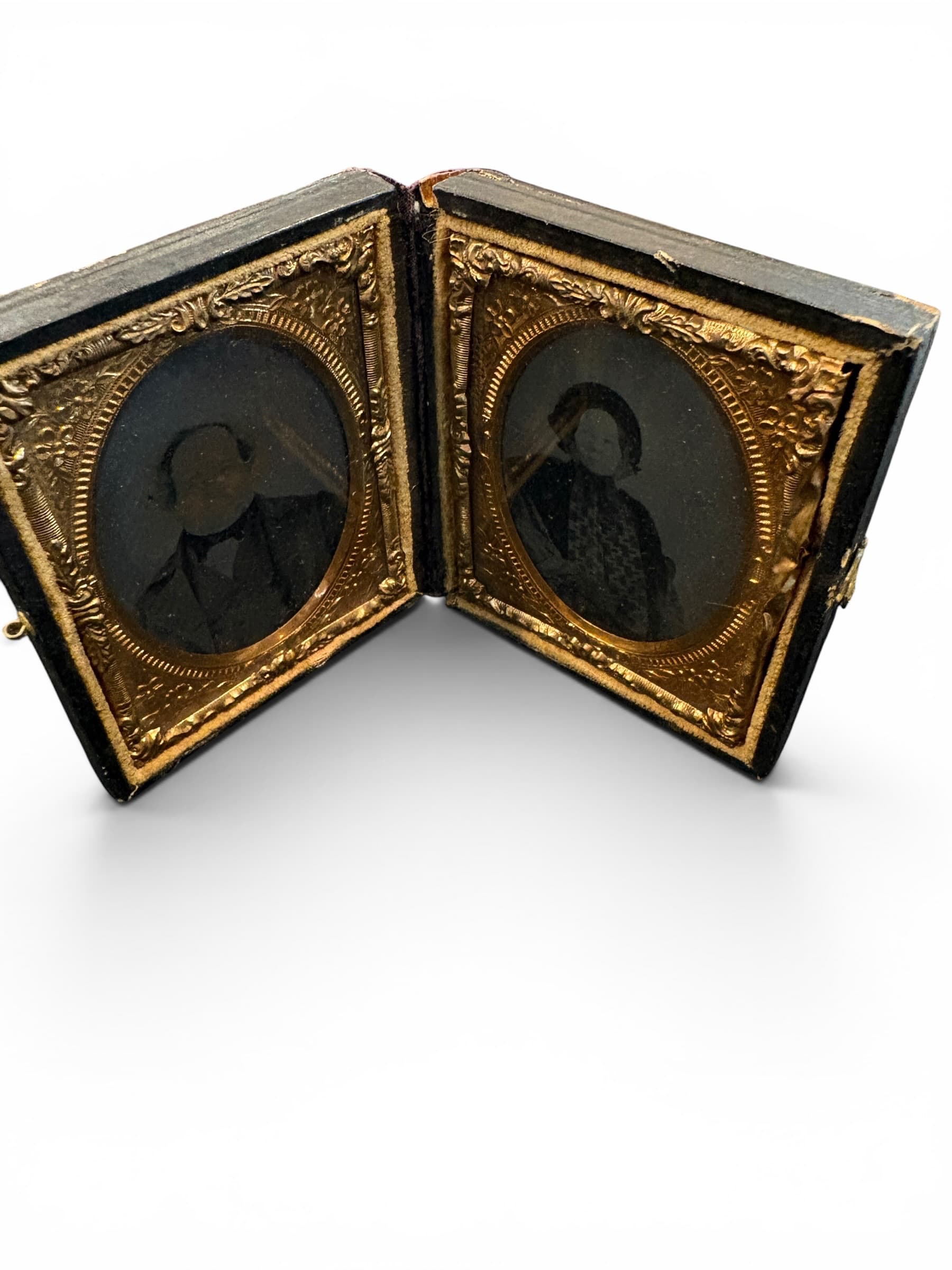 Antique Sixth Plate Union Case Ambrotype Pair - Victorian Man & Woman Portraits - Gutta Percha Thermoplastic Case (941) - Regular - Image 1