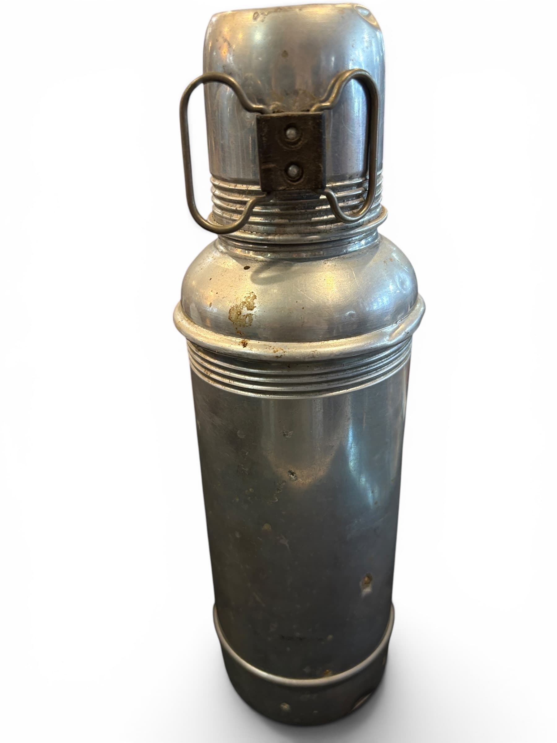Antique USONA Vacuum Flask Thermos, Germany, Wire Bail Clamp & Cork Stopper, Metal Camp Canteen (1270) - Regular - Image 1