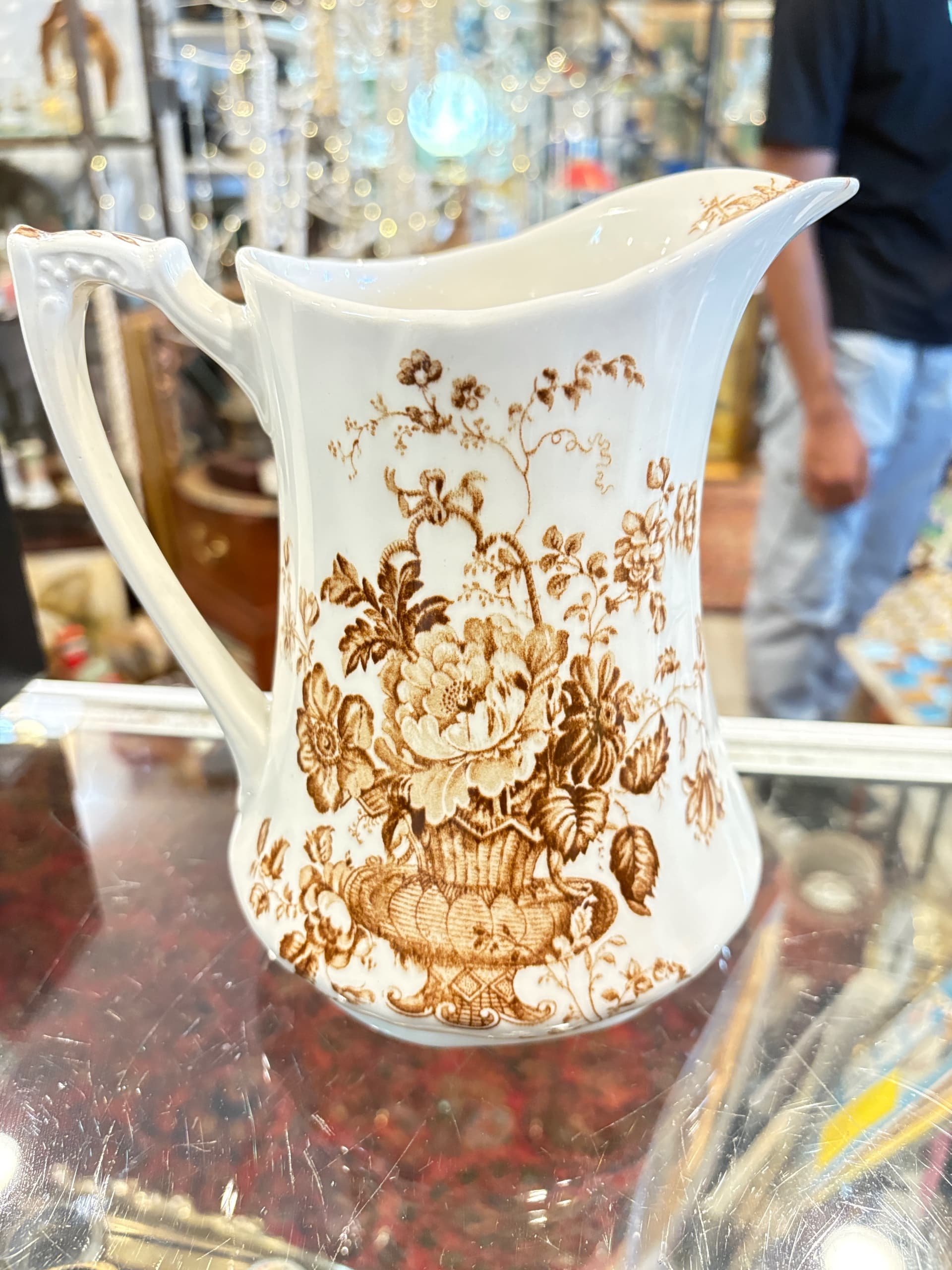 Antique Alfred Meakin “Charlotte” Brown Transferware Pitcher, Staffordshire England - Regular - Image 1
