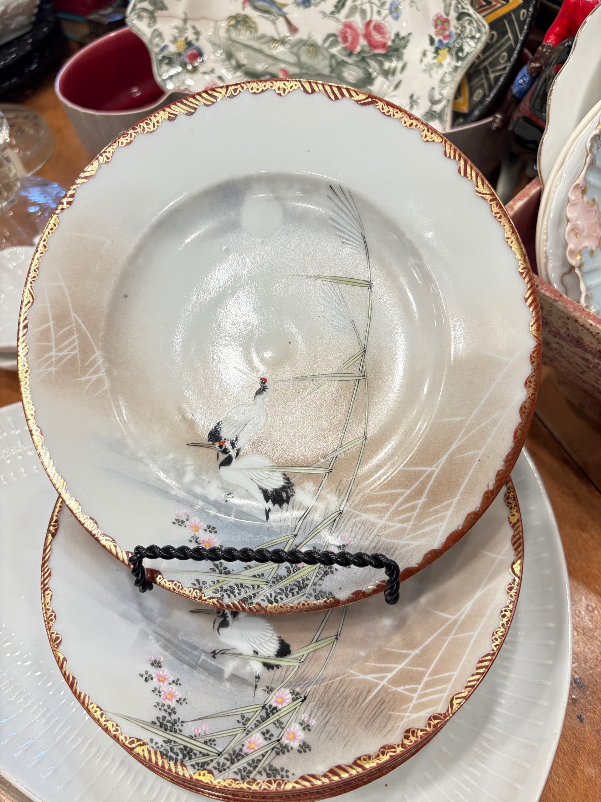 Japanese Hand-Painted Cranes Moon Porcelain Plates Set of 6 (941) - Regular - Image 1