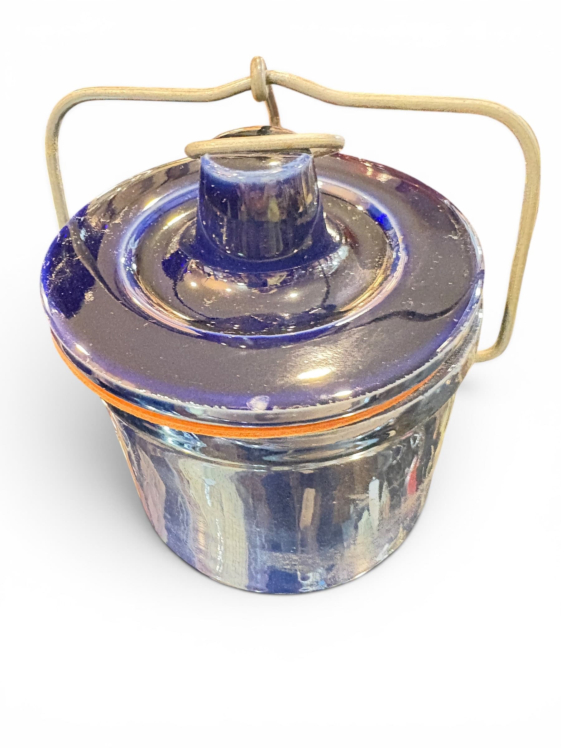 Cobalt Blue Glazed Stoneware Crock with Wire Bail Handle (1205) - Regular - Image 1