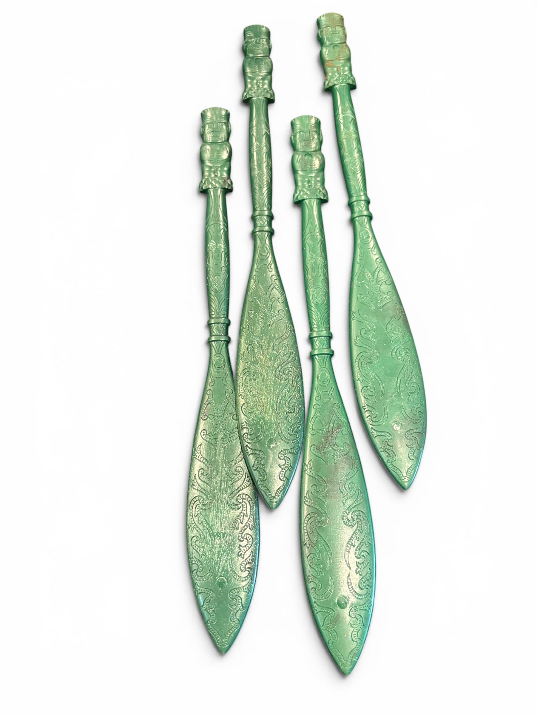Vintage Tiki Bar Swizzle Sticks Set of 4 Mid-Century Green (1205) - Regular - Image 1