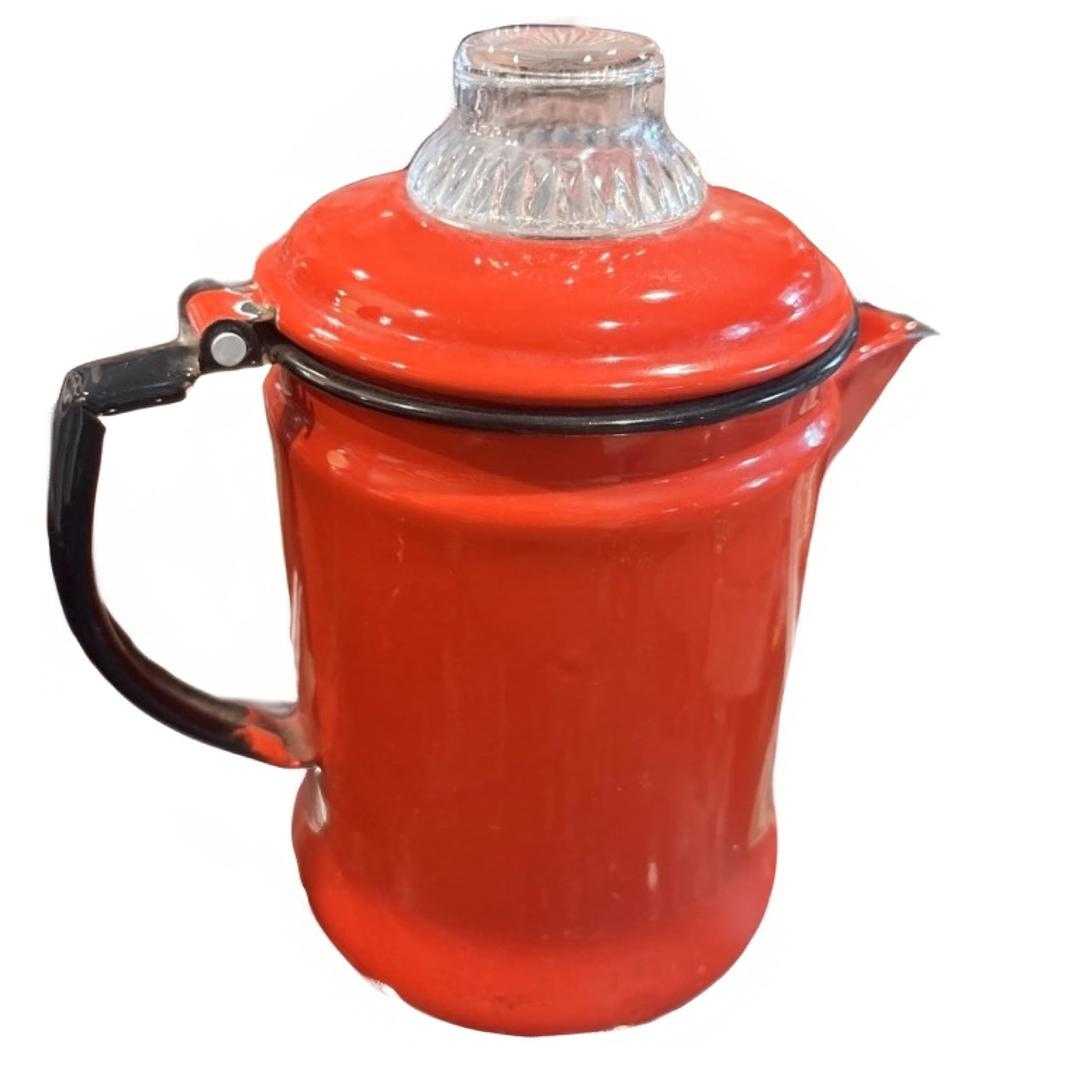 Vintage Red Enamel Coffee Percolator Pot w/ Glass Perk Knob (941) - Regular - Image 1