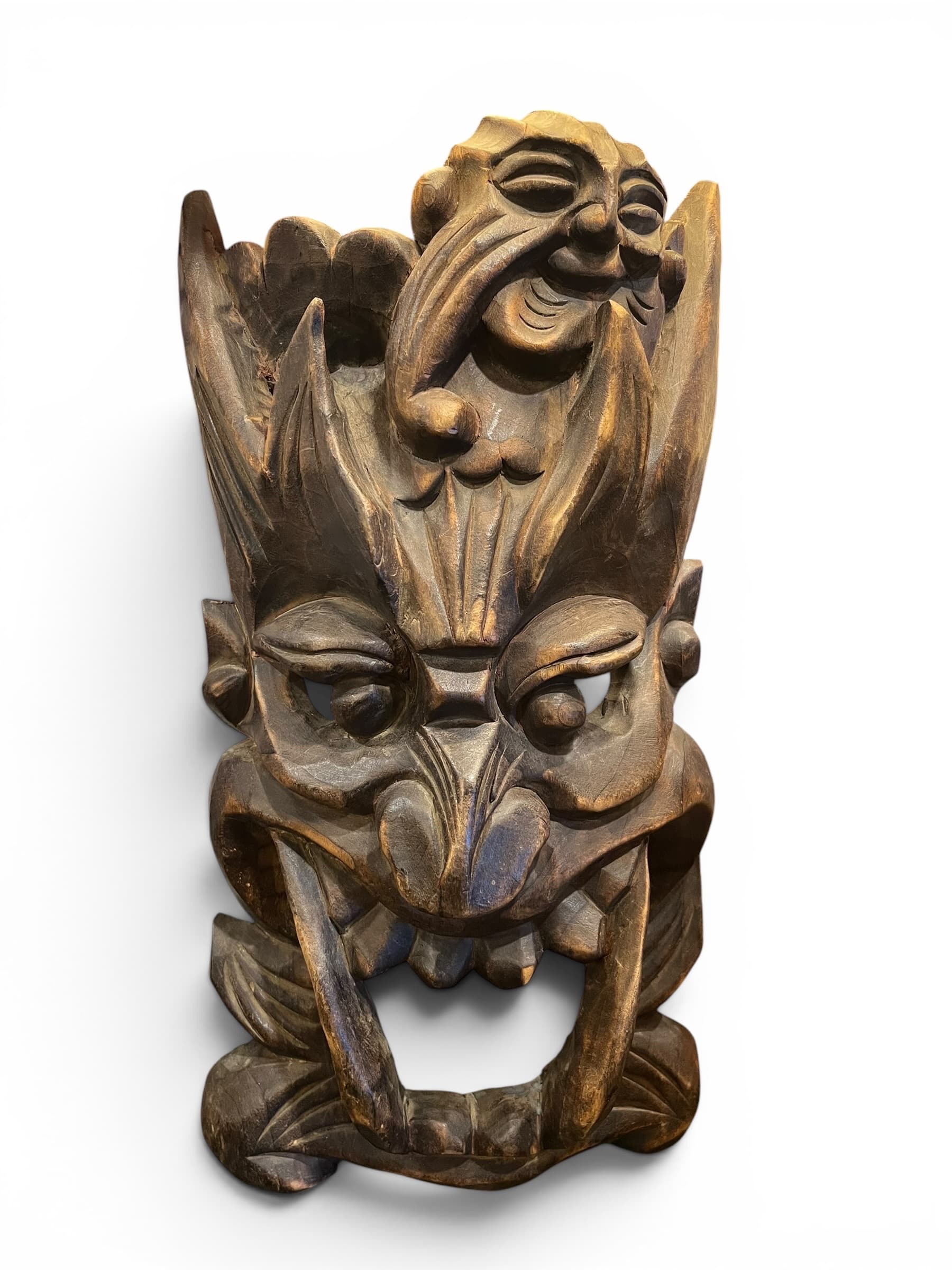 Hand Carved Wood Guardian Mask | Balinese Style Dragon Demon Face - Regular - Image 1