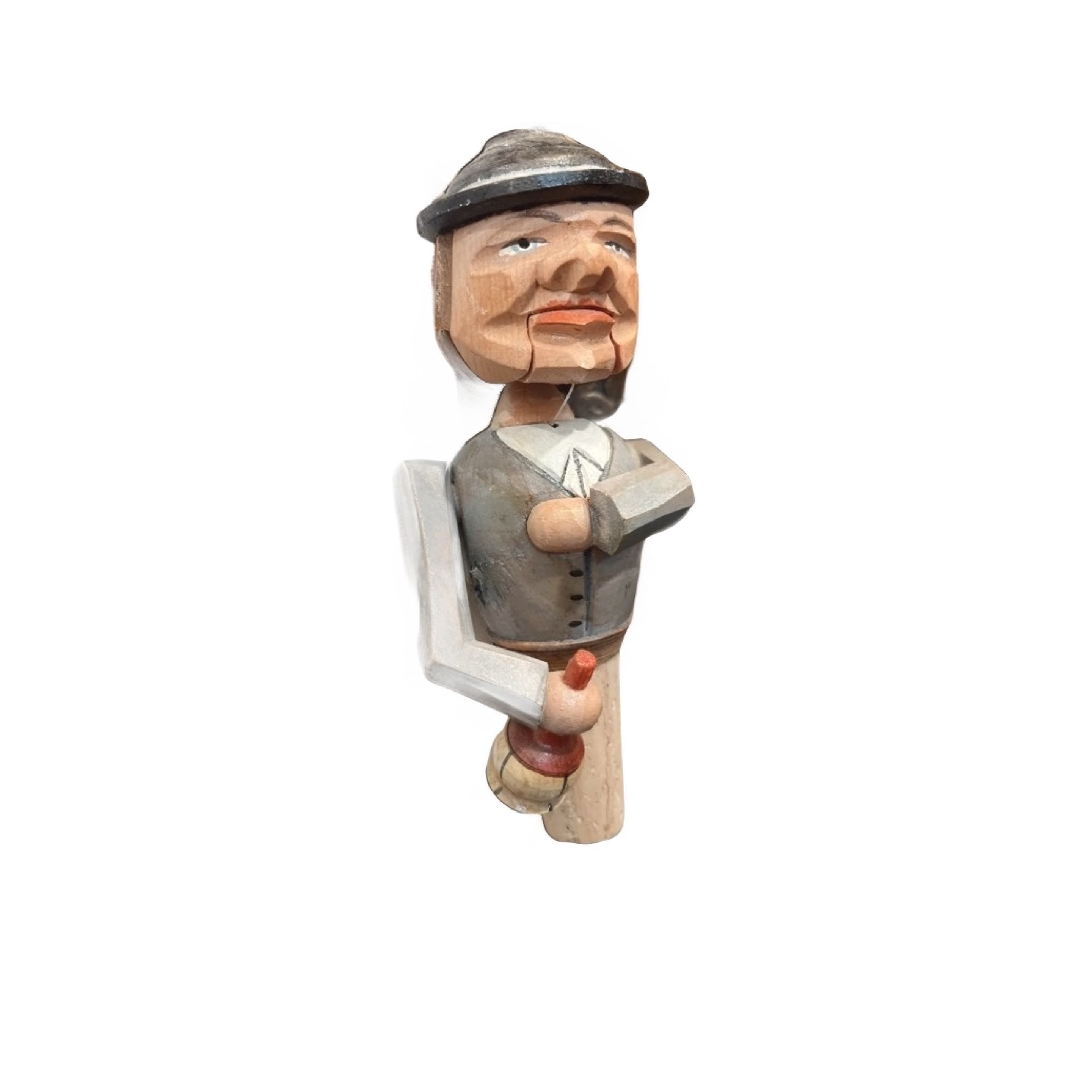 Vintage Mechanical Carved Wood “Drinking Man” Bottle Stopper, 6”, Excellent Condition - Regular - Image 1
