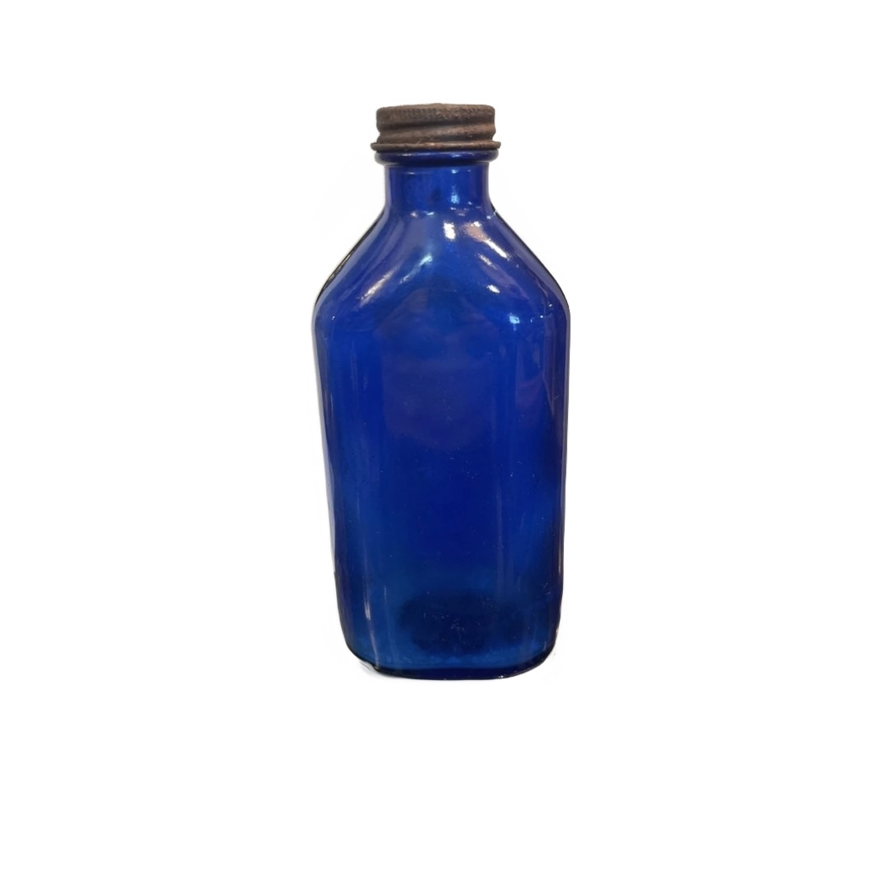 Antique Cobalt Blue Phillips Bottle, 8”, Embossed, Metal Cap - Regular - Image 1