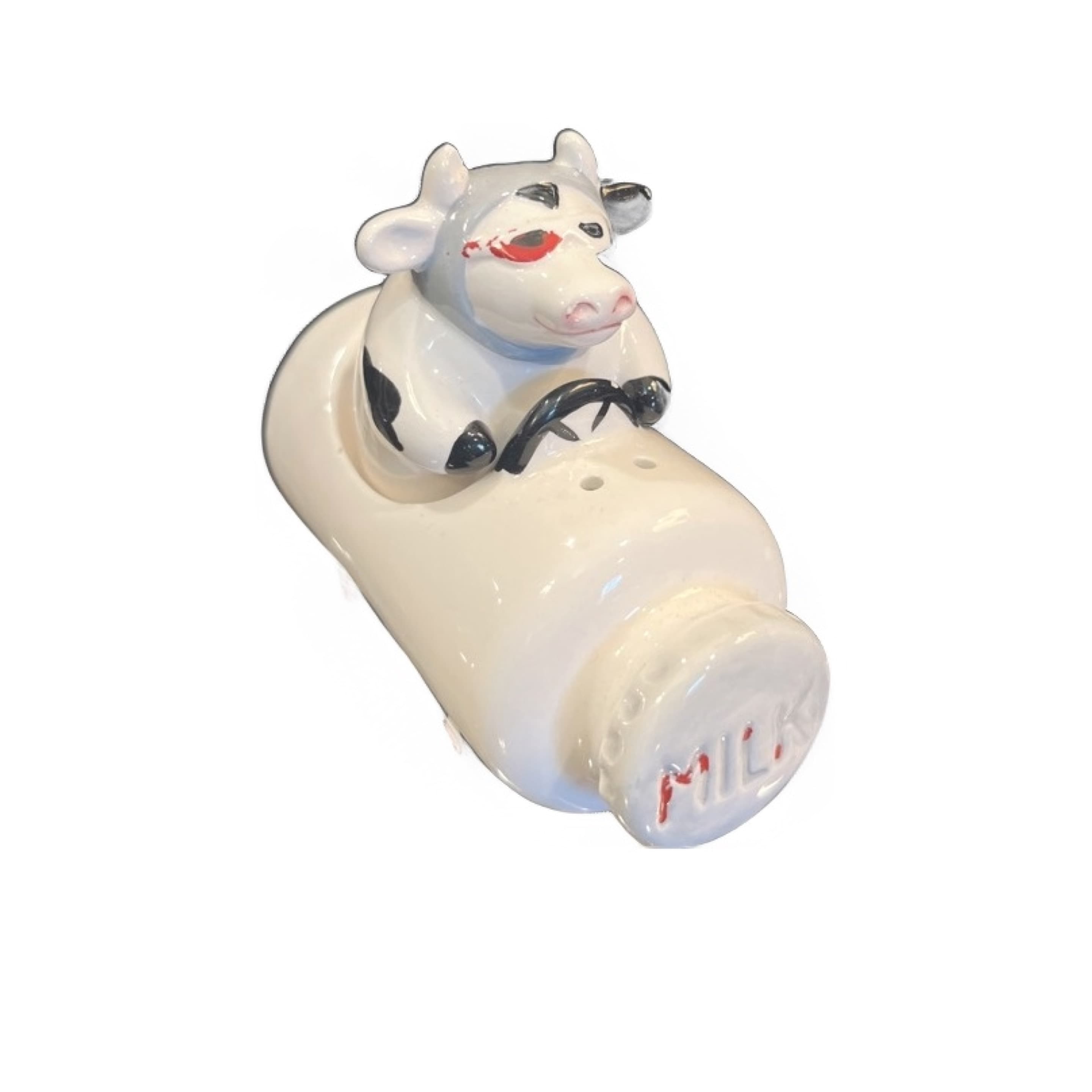 Clay Art Cow Driving Milk Bottle Salt & Pepper Shakers 1994 Handpainted (941) - Regular - Image 1