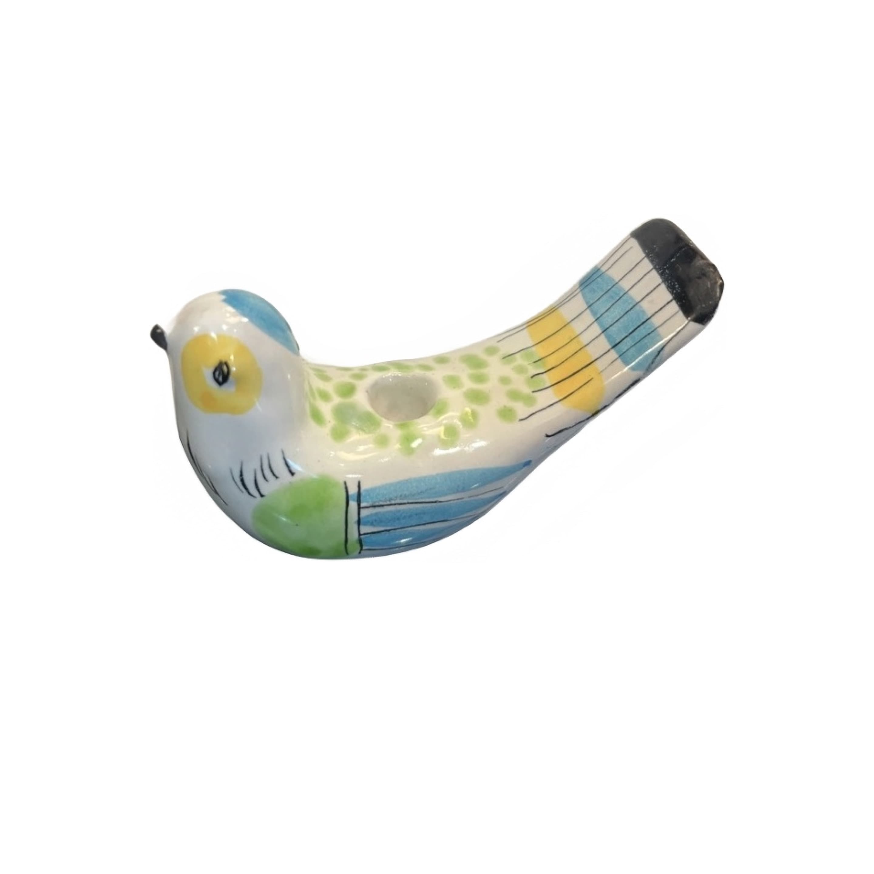 2” Italian Ceramic Bird Candle Holder, Blue/Yellow/Green - Regular - Image 1