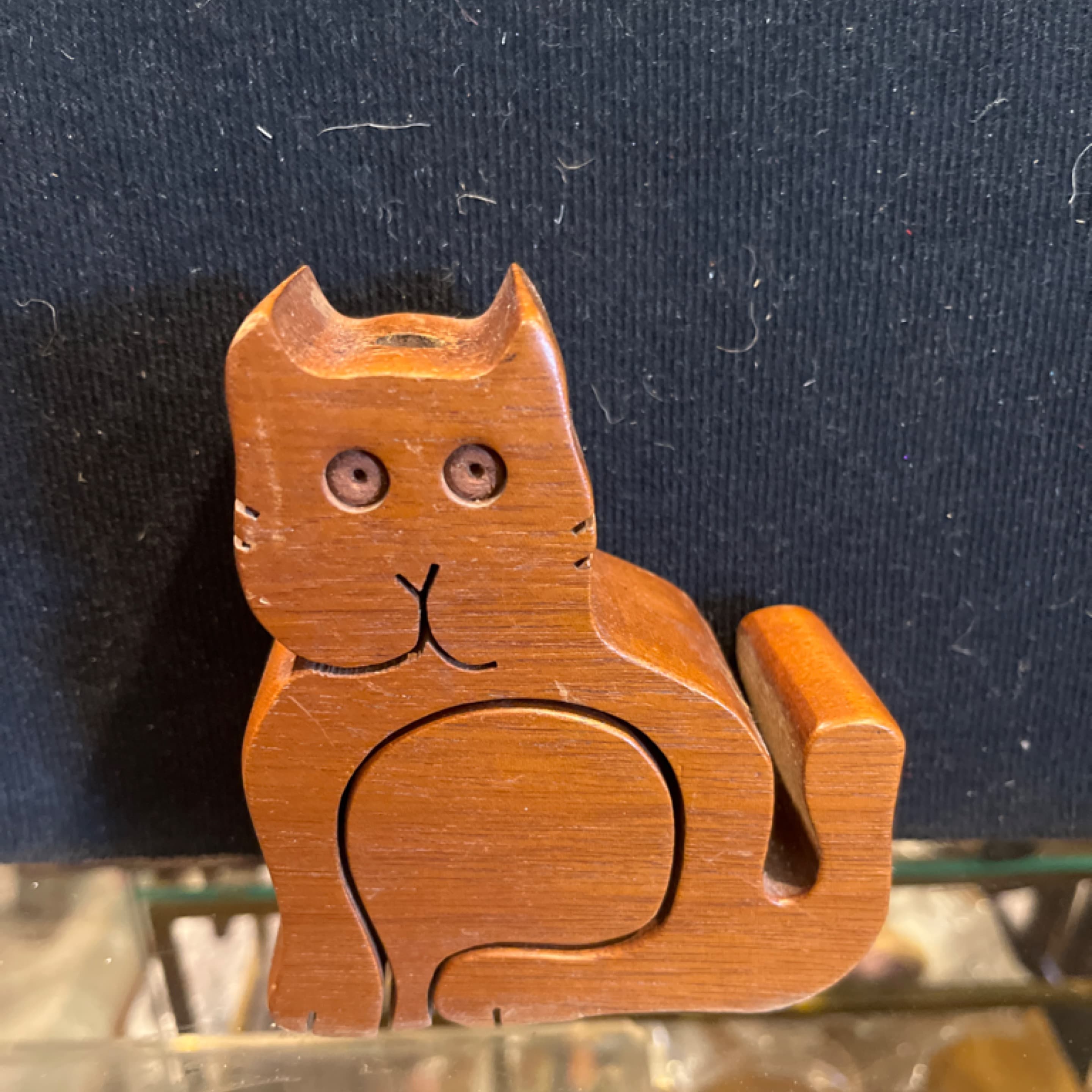 Hand Carved Wooden Cat Pencil Holder Figurine Desk Accessory (941) - Regular - Image 1