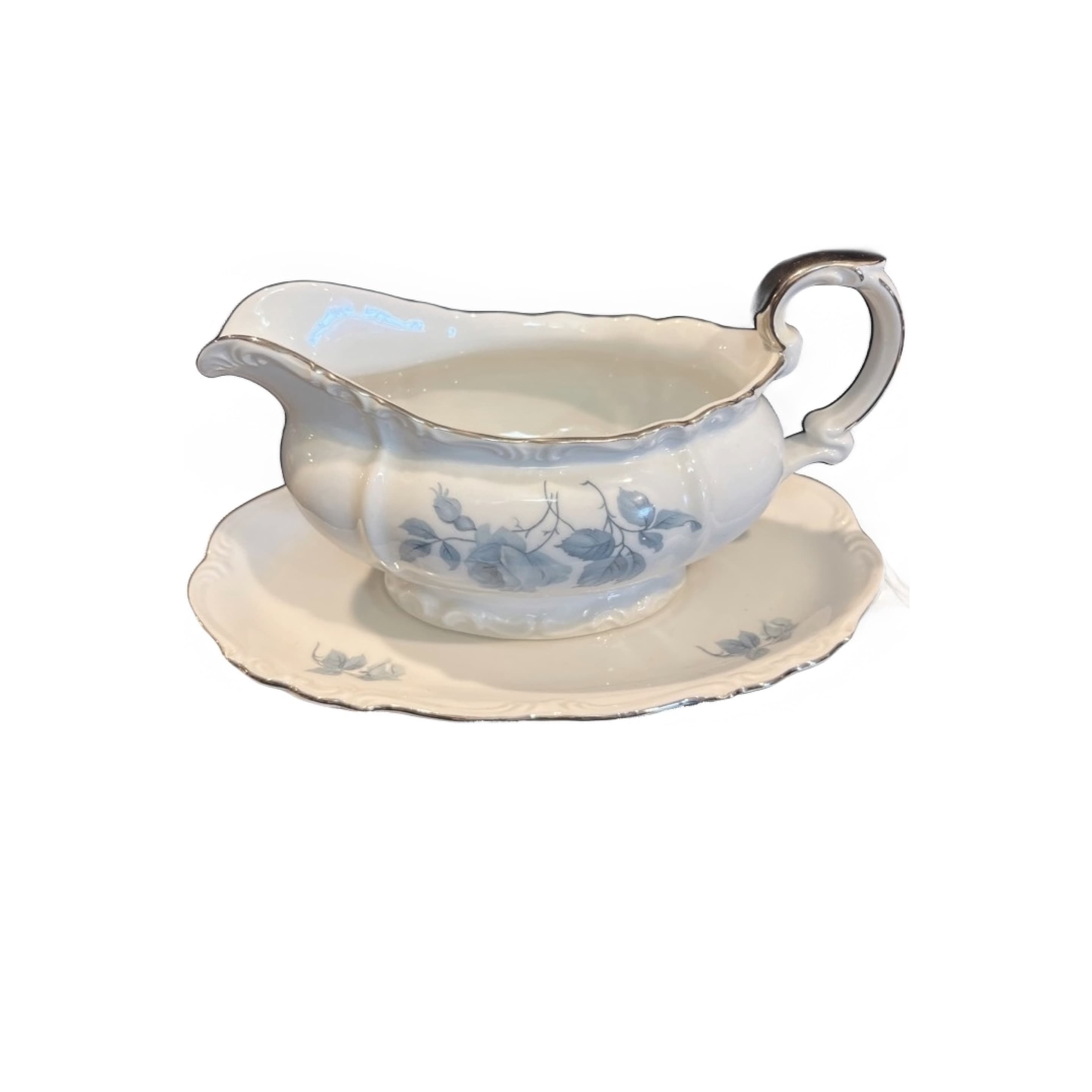 Edelstein Bavaria Maria Theresia Gravy Boat Attached Underplate Blue Rose Germany (941) - Regular - Image 1