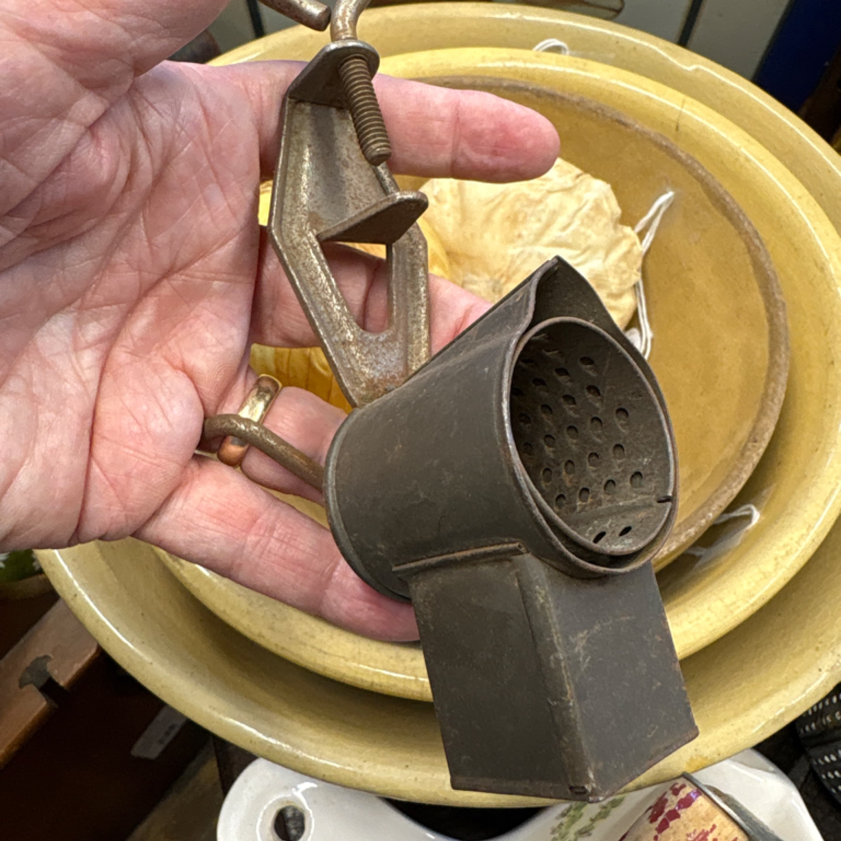 Antique Tin Punched Nutmeg Grater Heart Clamp Primitive (941) - Regular - Image 1