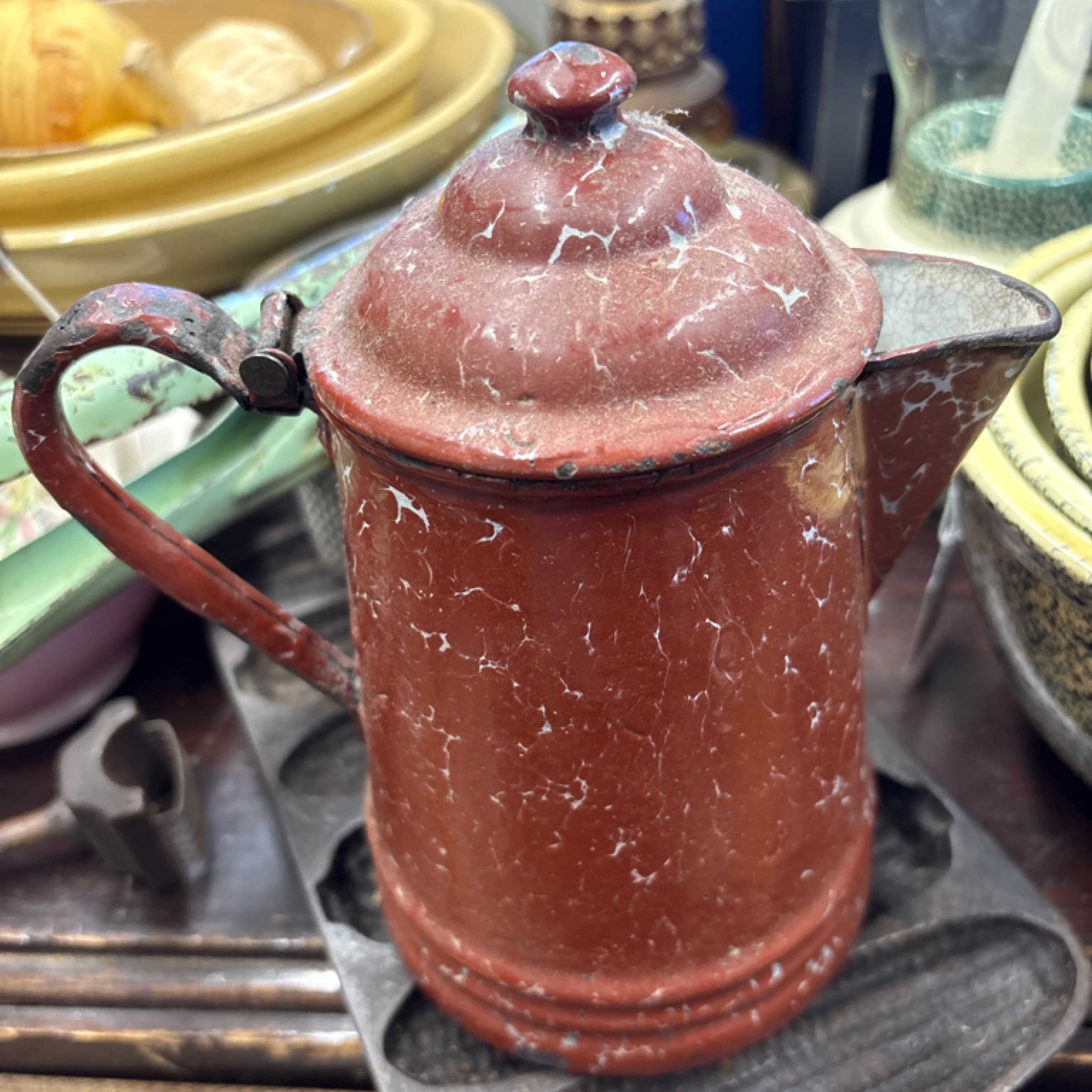 McIntyre Ware Red Graniteware Enamel Coffee Pot w/ Strainer (1149) - Regular - Image 1