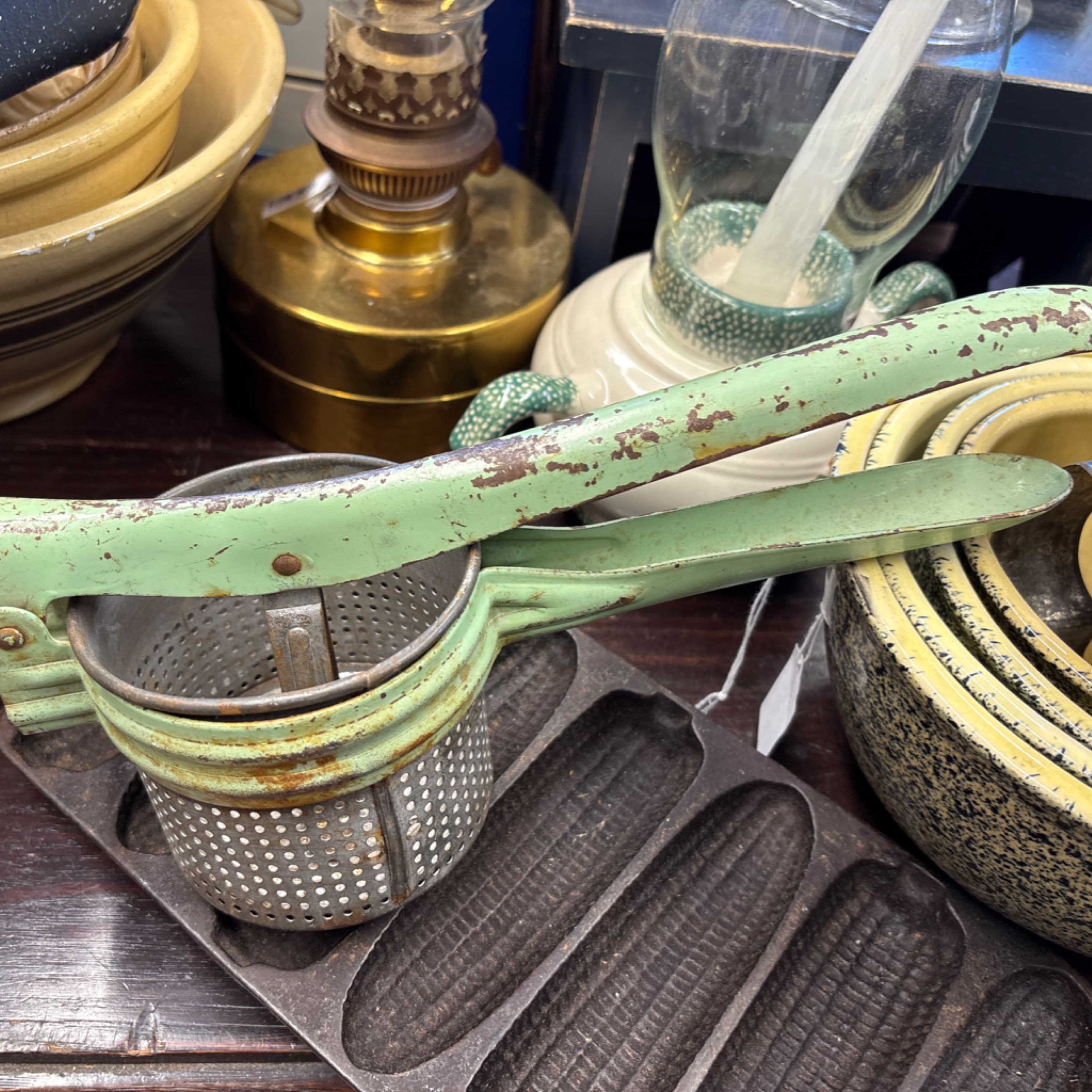 Vintage Mint Green Painted Potato Ricer Masher Kitchen (941) - Regular - Image 1
