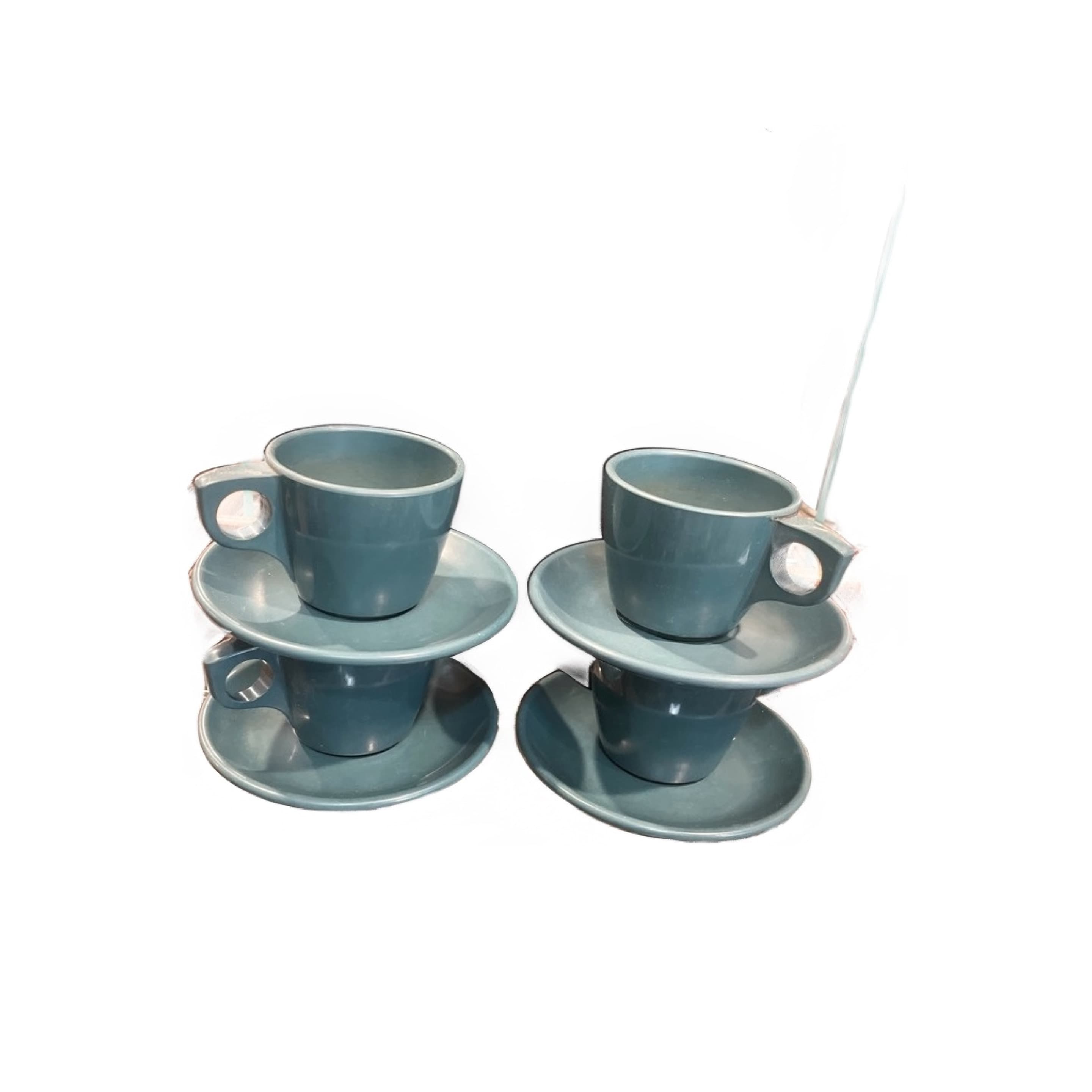 Boonton Ware Melmac Cup Saucer Set 4 Teal Blue (1270) - Regular - Image 1