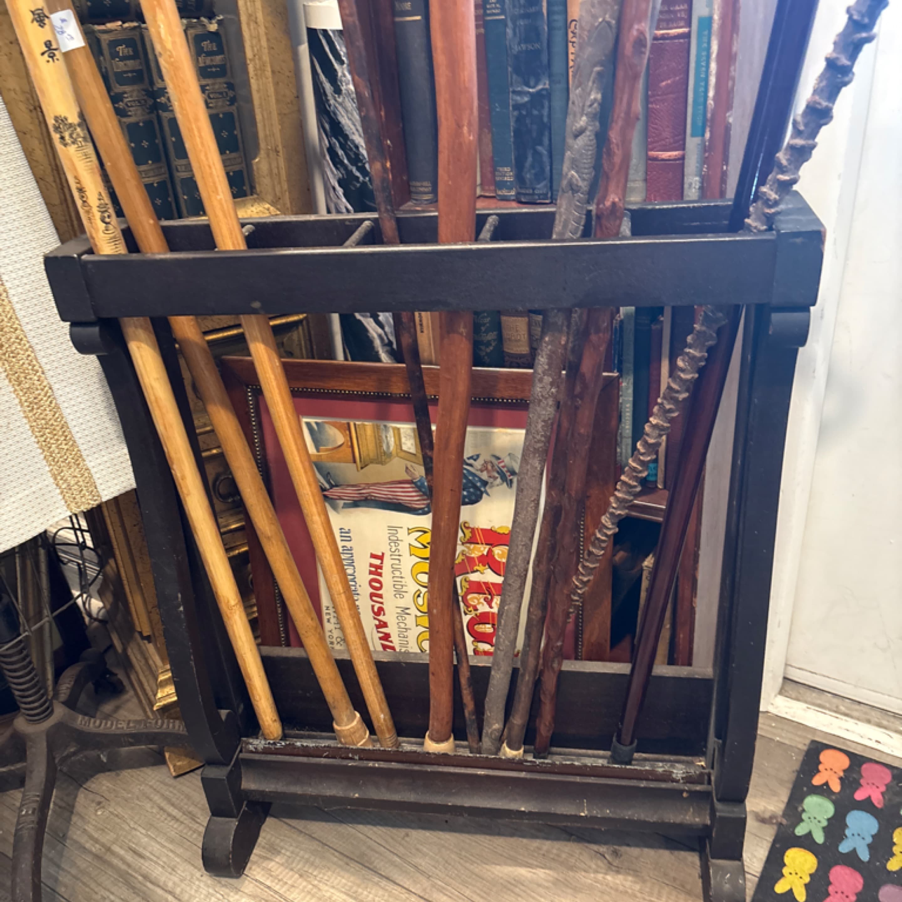 Antique Ebonized Wood Umbrella Stand 5-Slot Cane Holder (941) - Regular - Image 1
