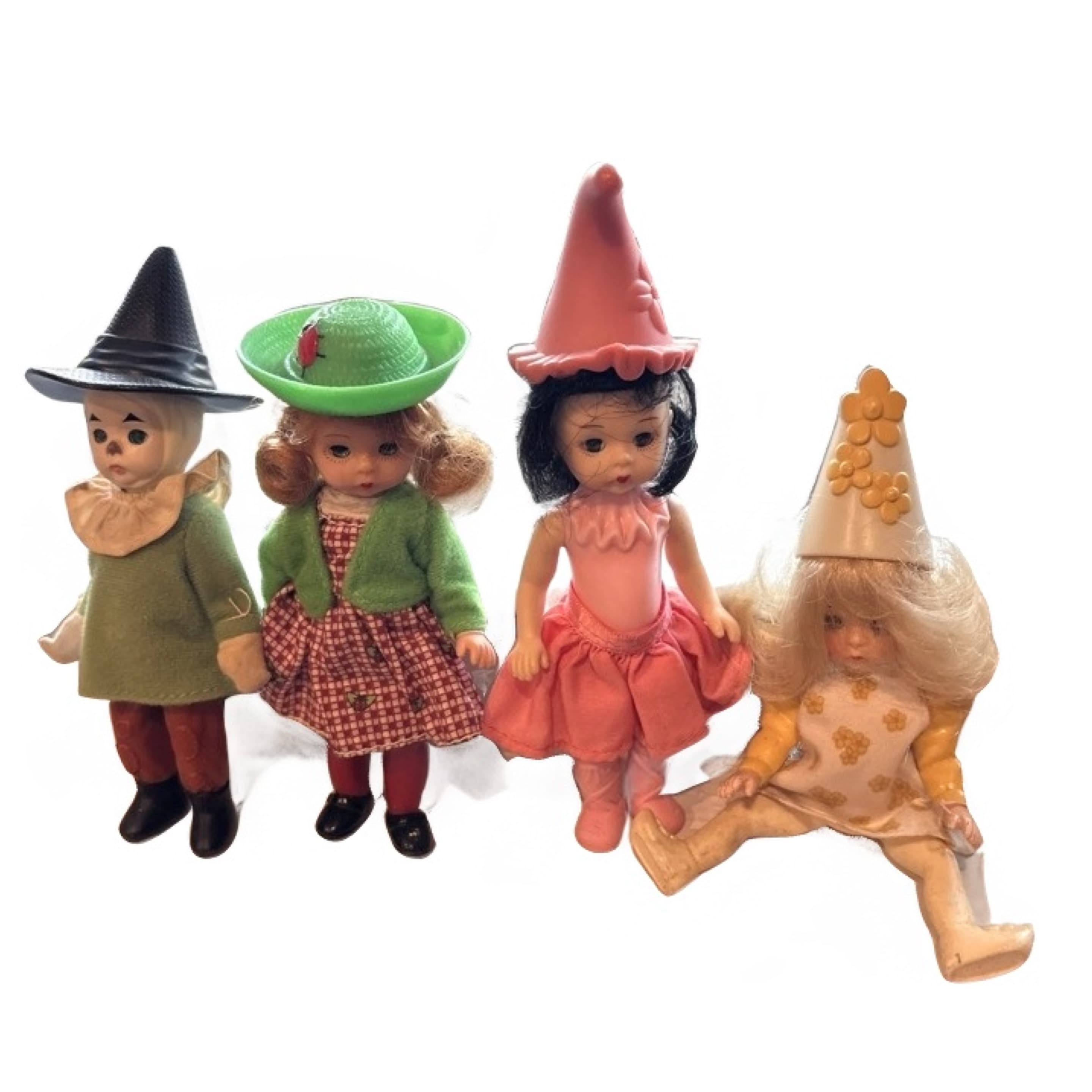 Set of 4 Vintage Small Character Dolls w/ Hats Played With (941) - Regular - Image 1