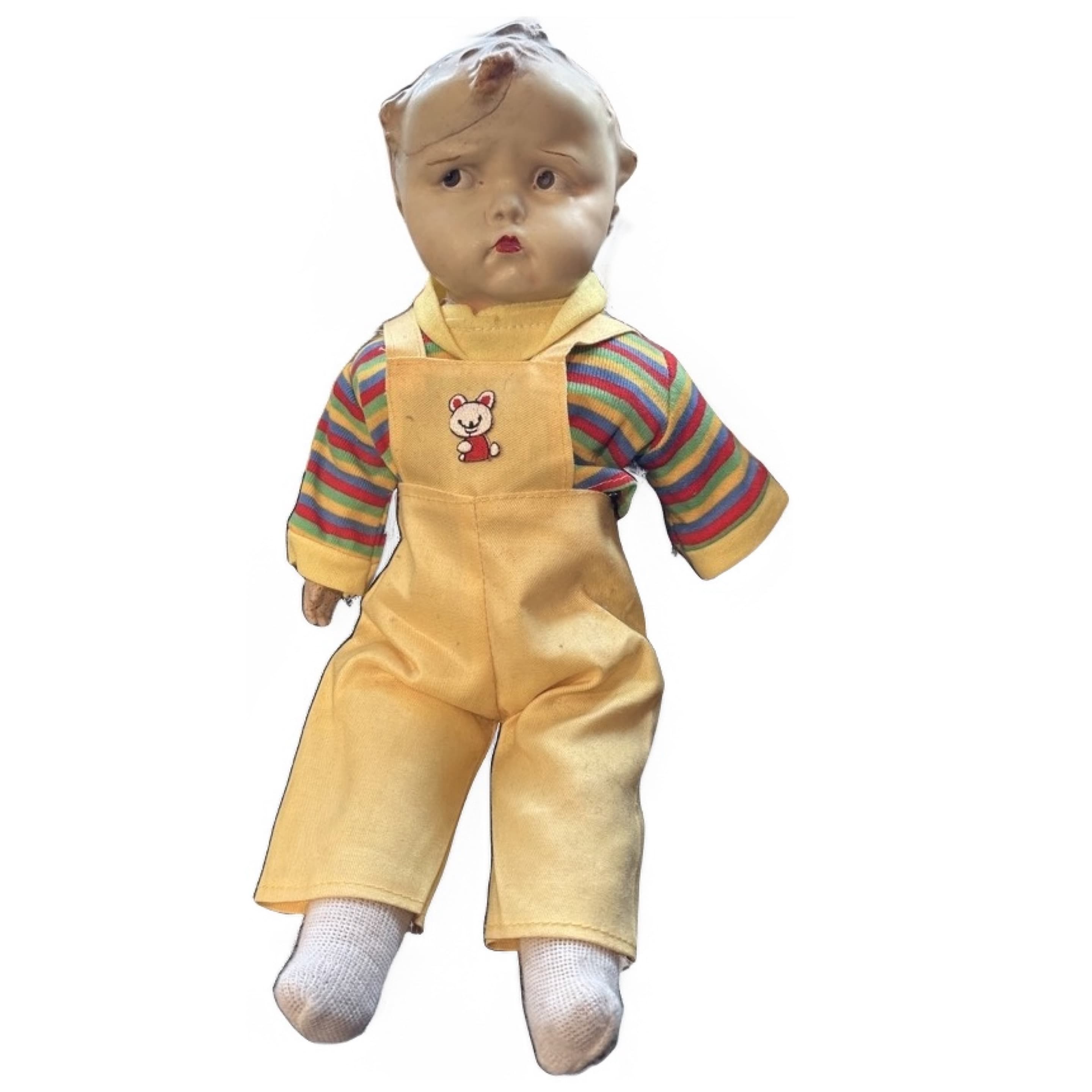 Antique Composition Baby Doll in Yellow Overalls (941) - Regular - Image 1