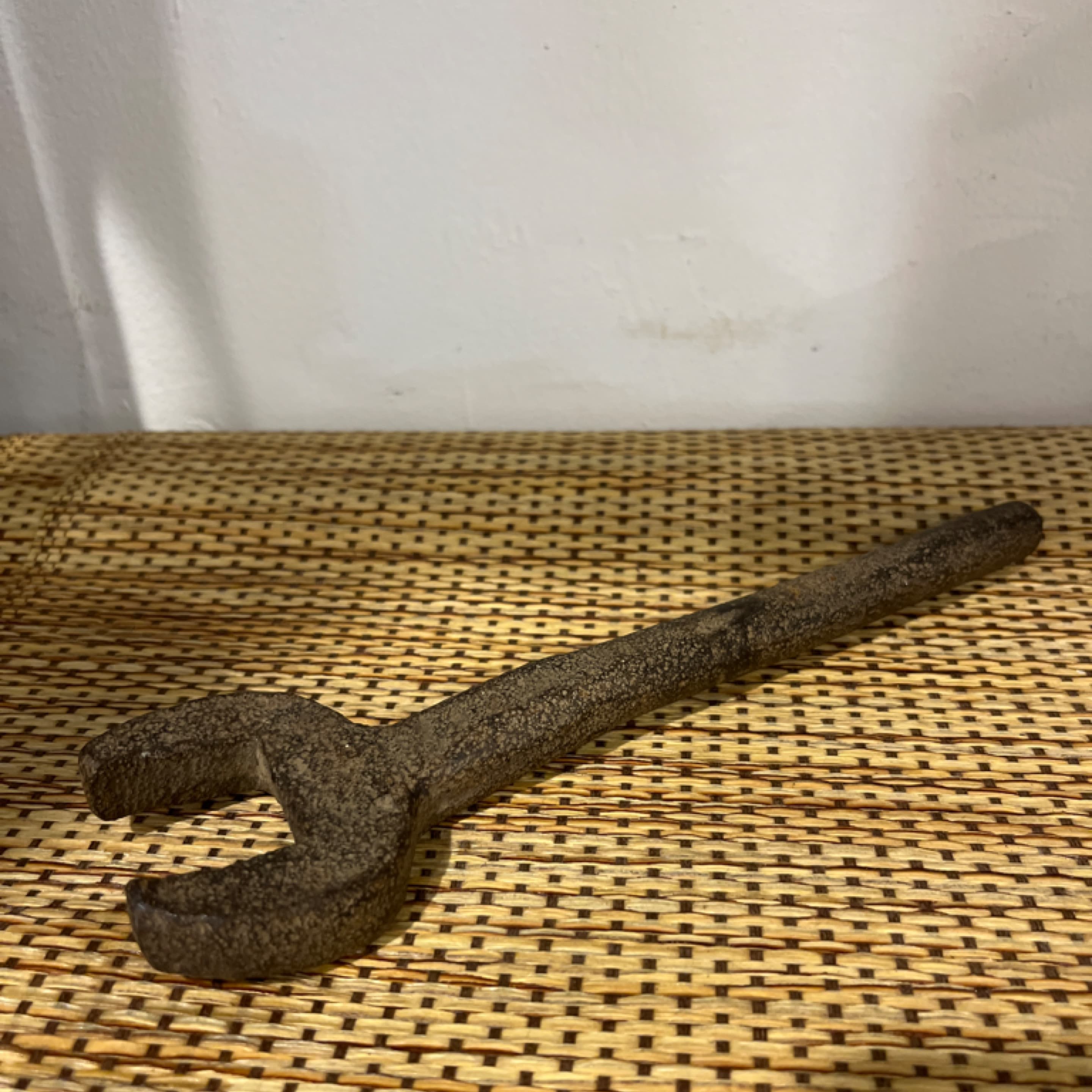 Antique Cast Iron Open End Wrench 8” Single Jaw Primitive Farm Tool Heavy Patina Unmarked - Regular - Image 1