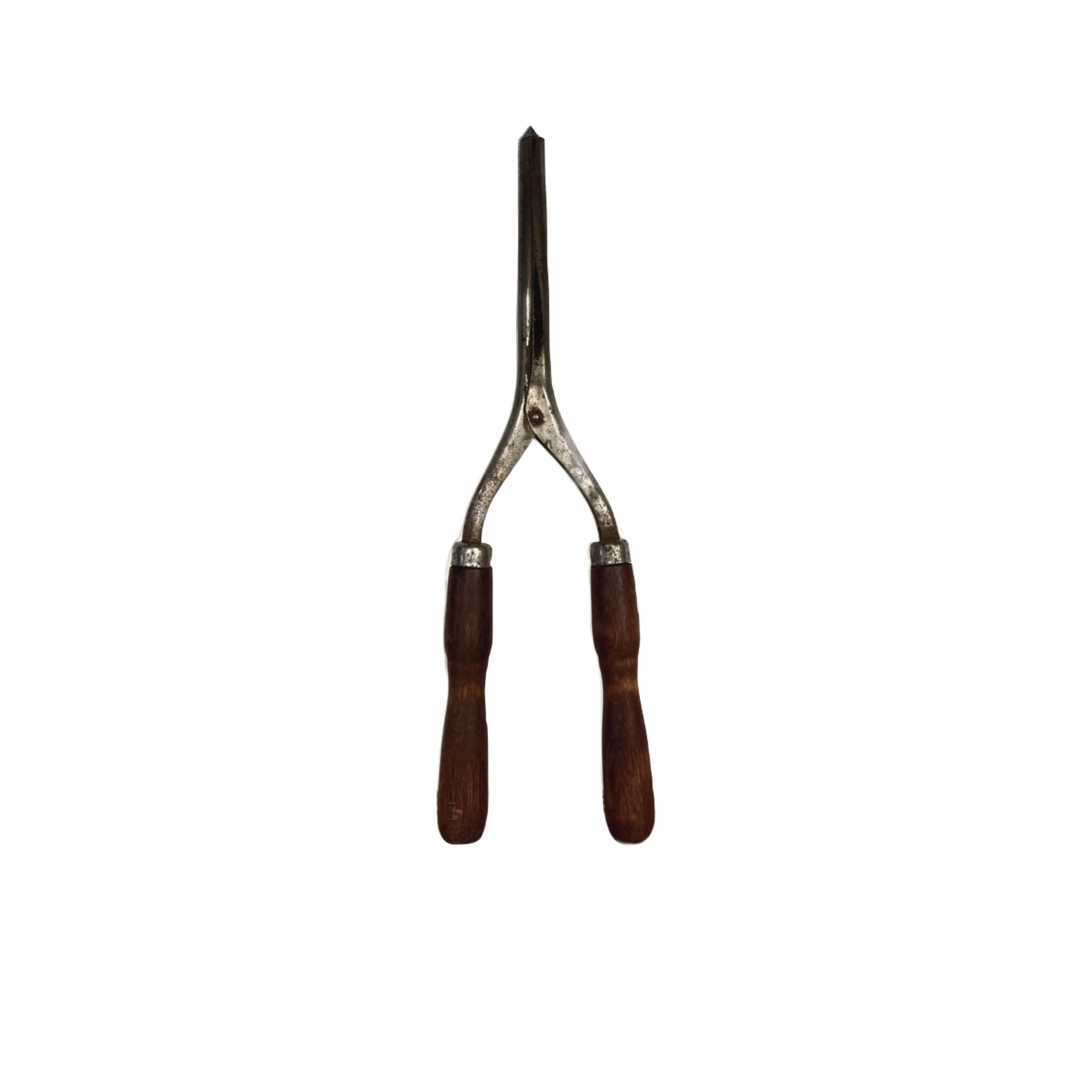 Antique Hair Curling Iron Scissor Style Steel Wood Handles Nickel Ferrules 10” Unmarked Vintage - Regular - Image 1