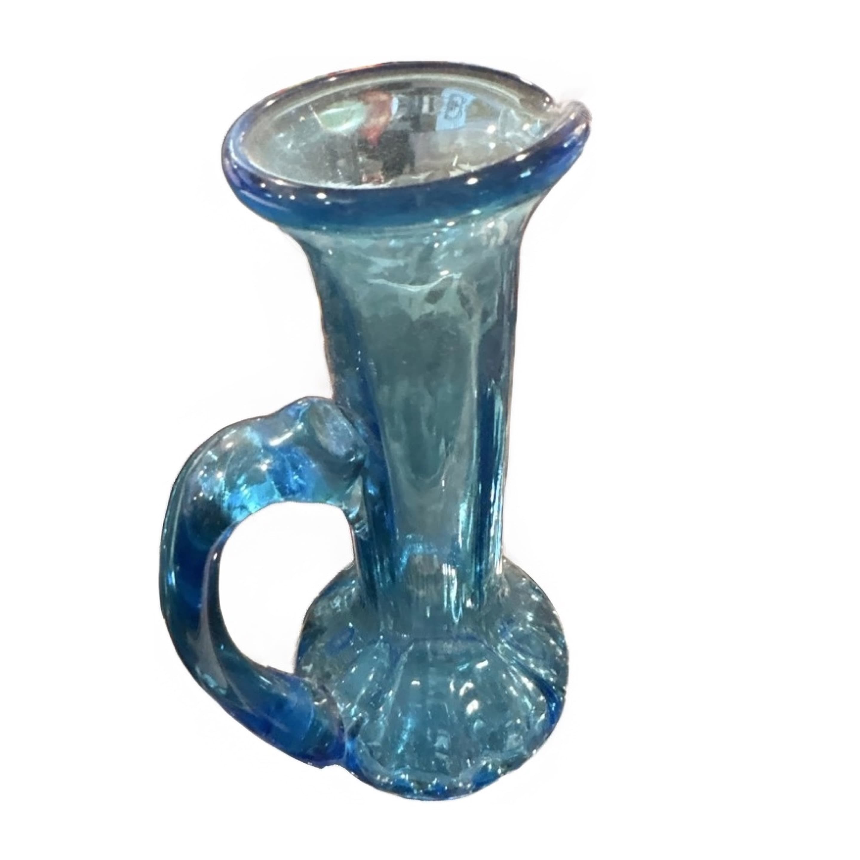 Antique Aqua Blue Art Glass Ewer Pitcher Ruffled Rim (941) - Regular - Image 1