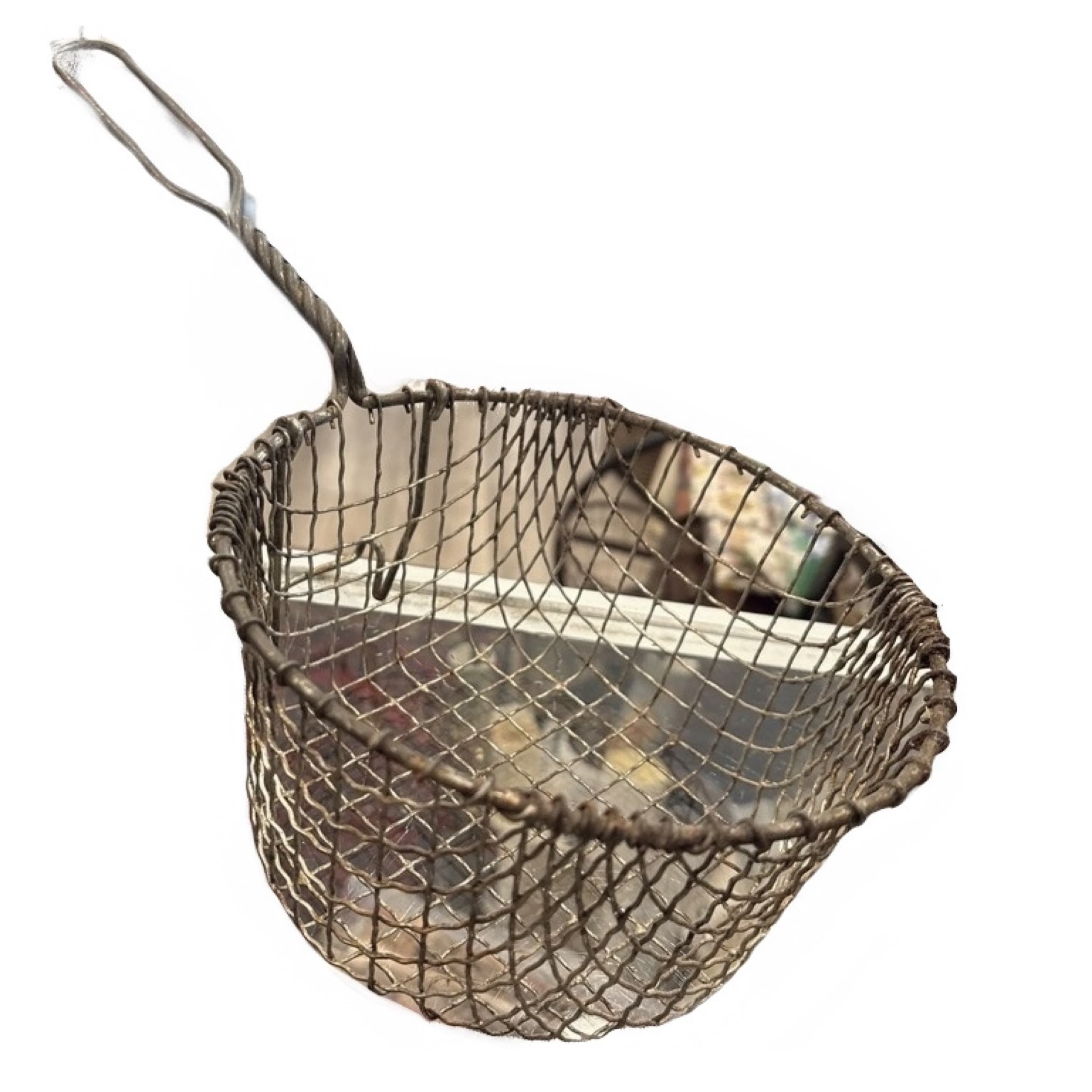 Antique Wire Deep Fry Basket Twisted Handle Farmhouse Kitchen (1270) - Regular - Image 1
