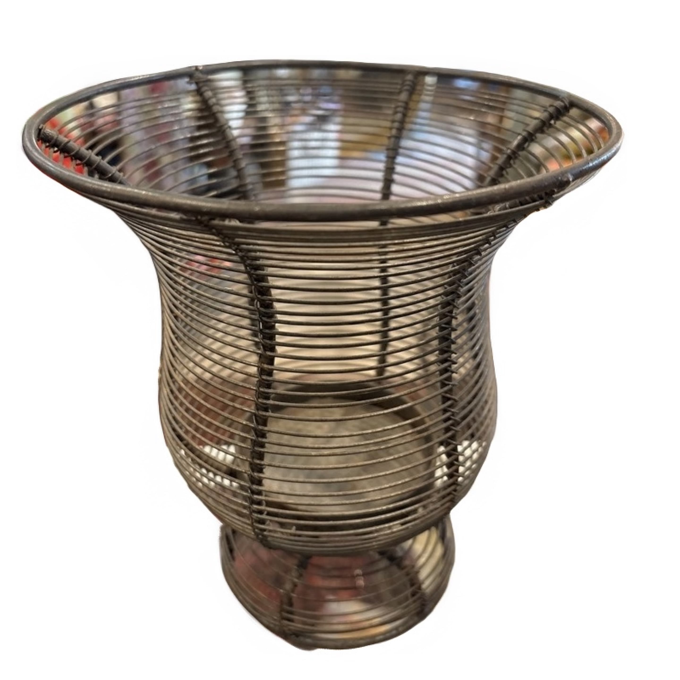 Vintage Wire Urn Vase Coiled Steel Pedestal Display Decor (941) - Regular - Image 1