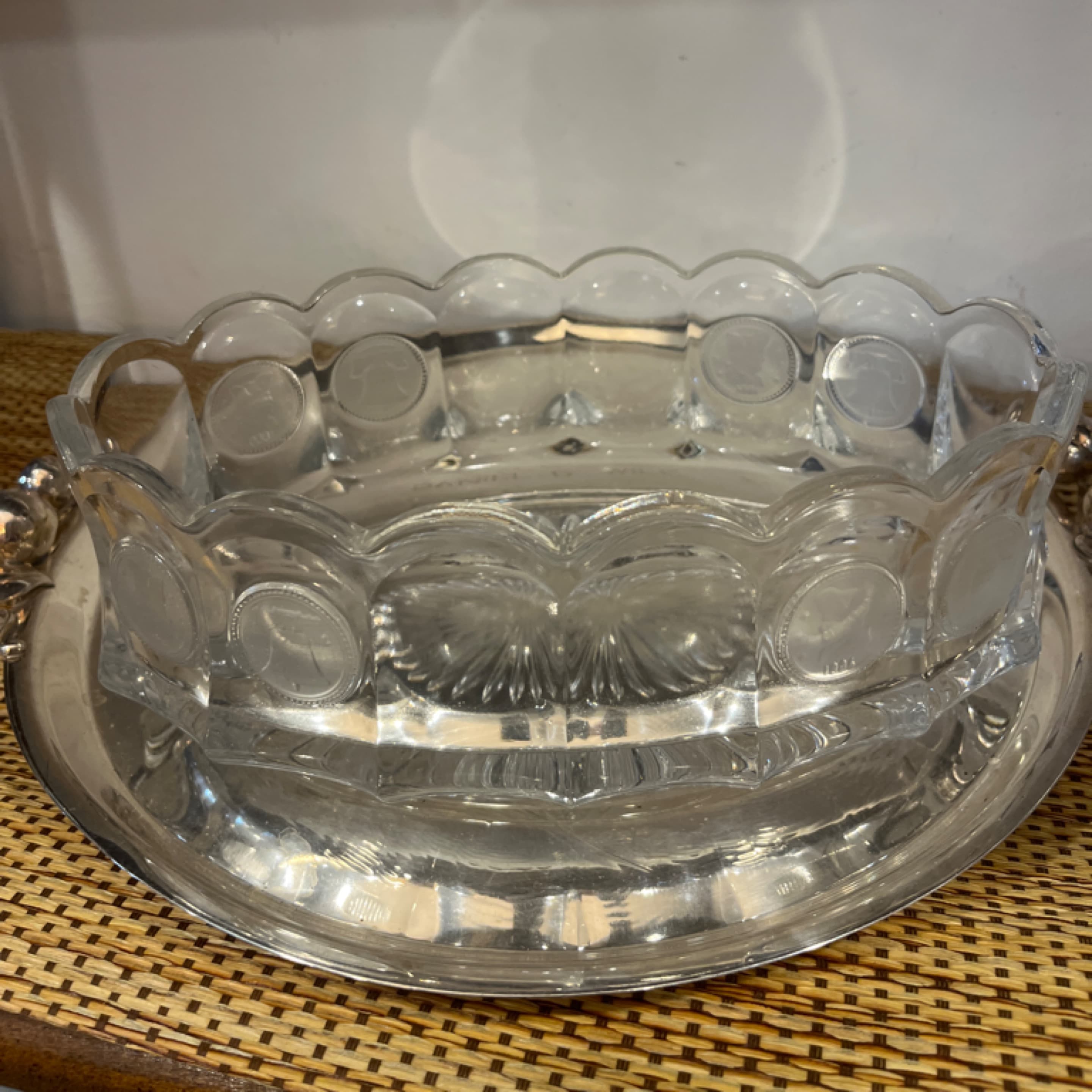 Fostoria American Coin Pattern Pressed Glass Oval Bowl Frosted - Regular - Image 1