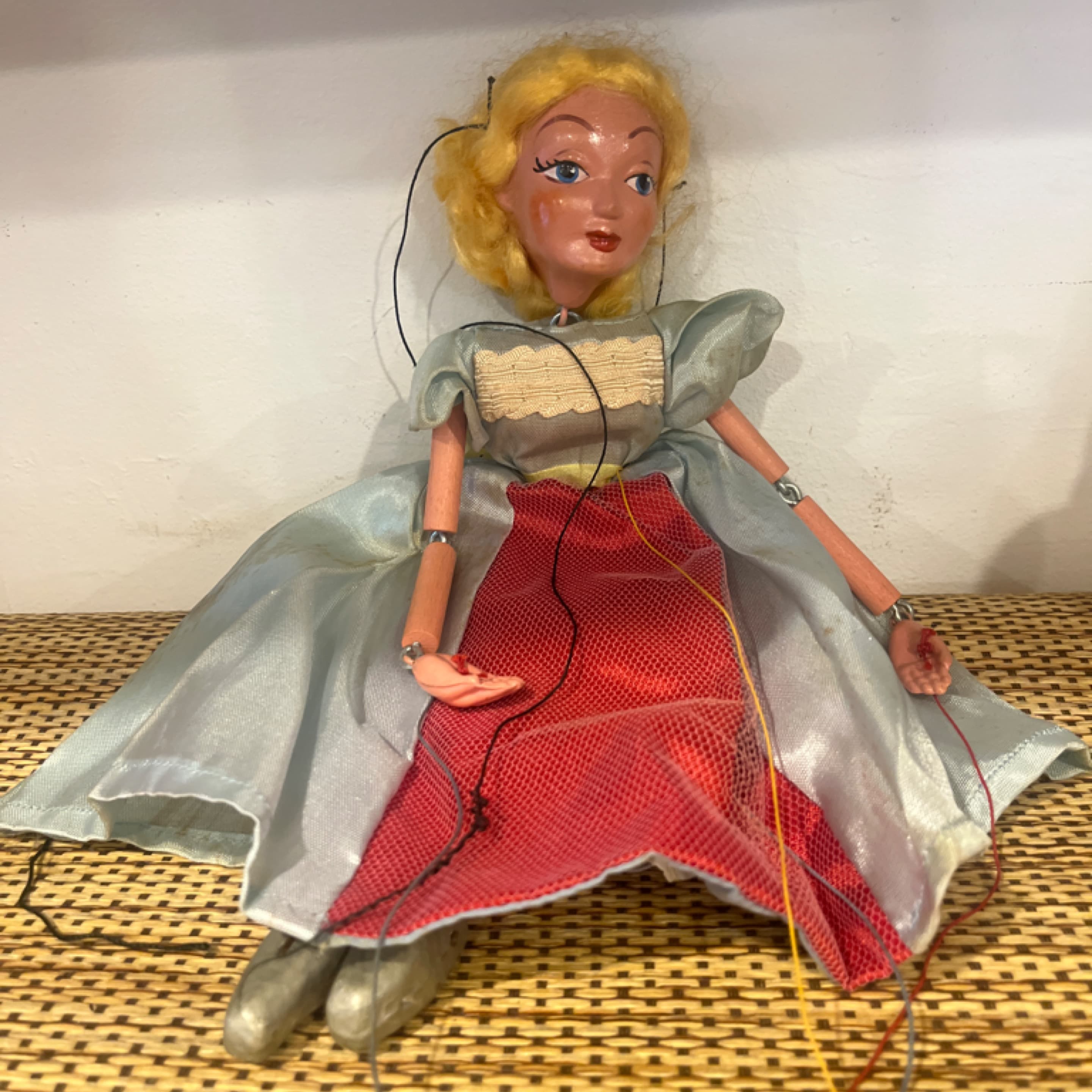 Vintage Wood Marionette Puppet Blonde Princess 12.5” Original Costume 1950s String Puppet - Regular - Image 1