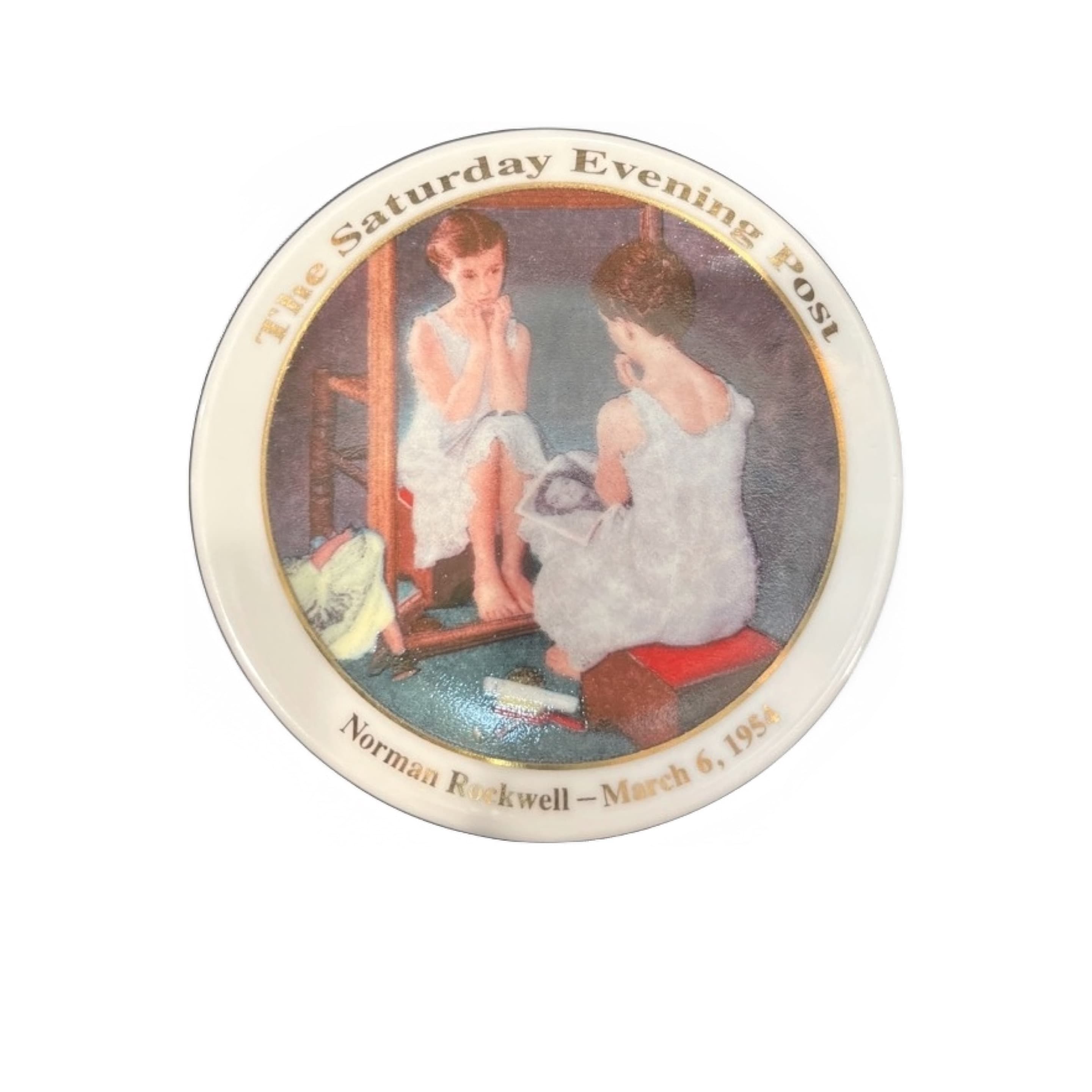 Norman Rockwell “Girl at the Mirror” Mini Collector Plate 3.5” — Saturday Evening Post March 1954 - Regular