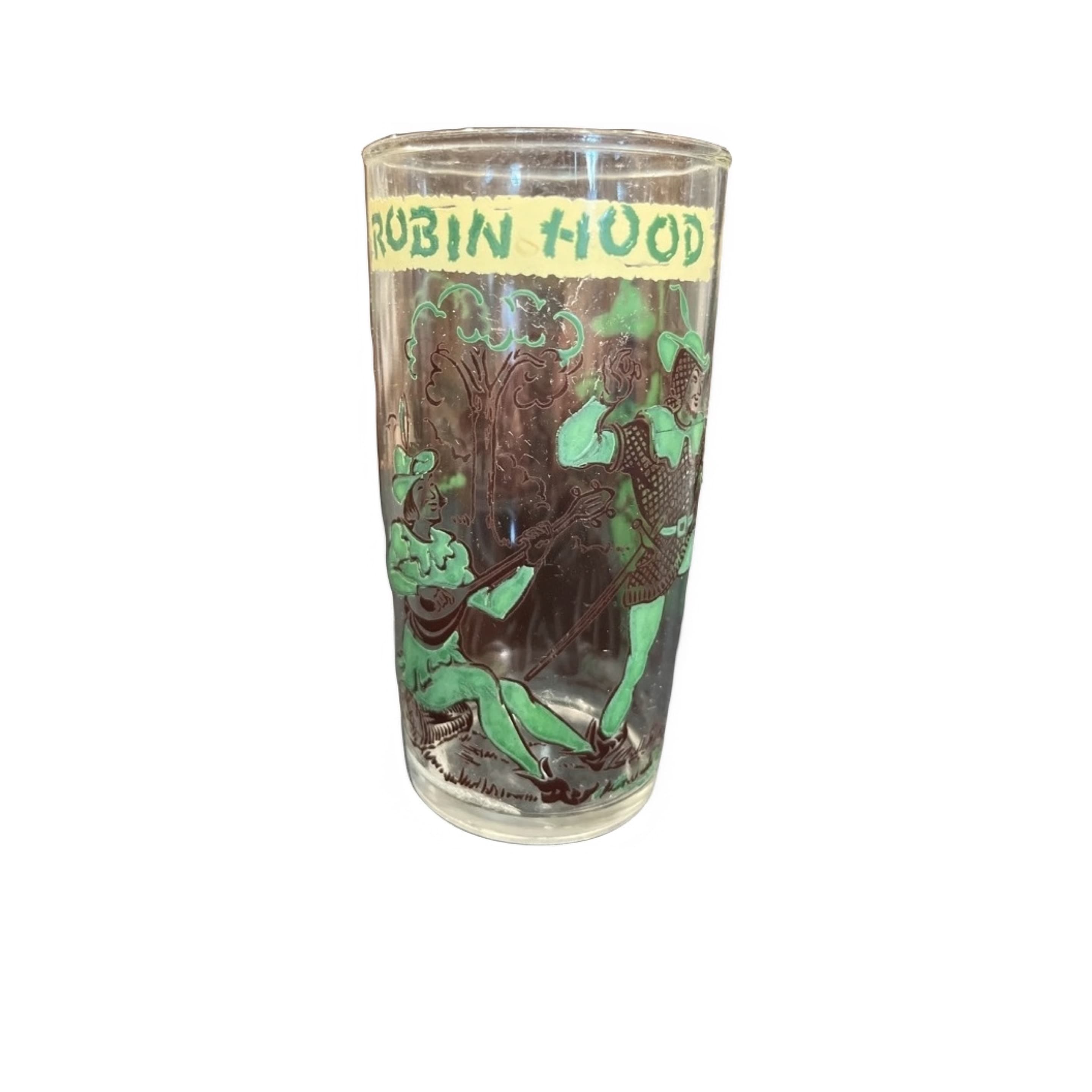 Vintage Robin Hood and paa a His Merry Men Glass Tumbler 5” Green Brown Yellow Mid-Century Character Glass - Regular