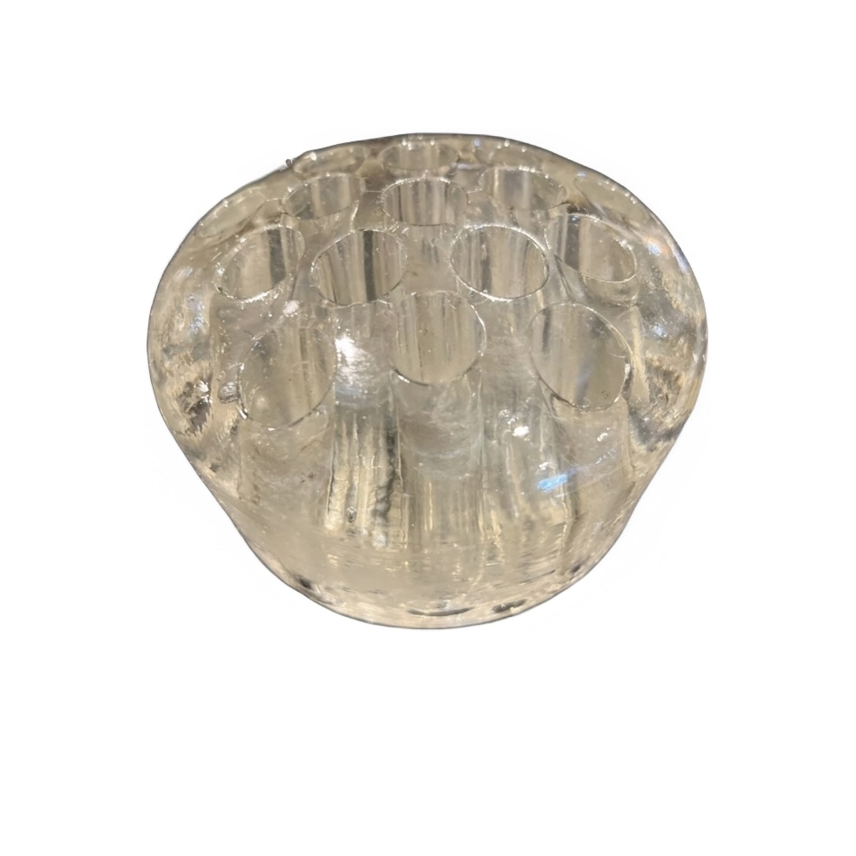 Vintage Clear Glass Dome Flower Frog 4” Tube Holes Pedestal Foot Floral Arranging - Regular