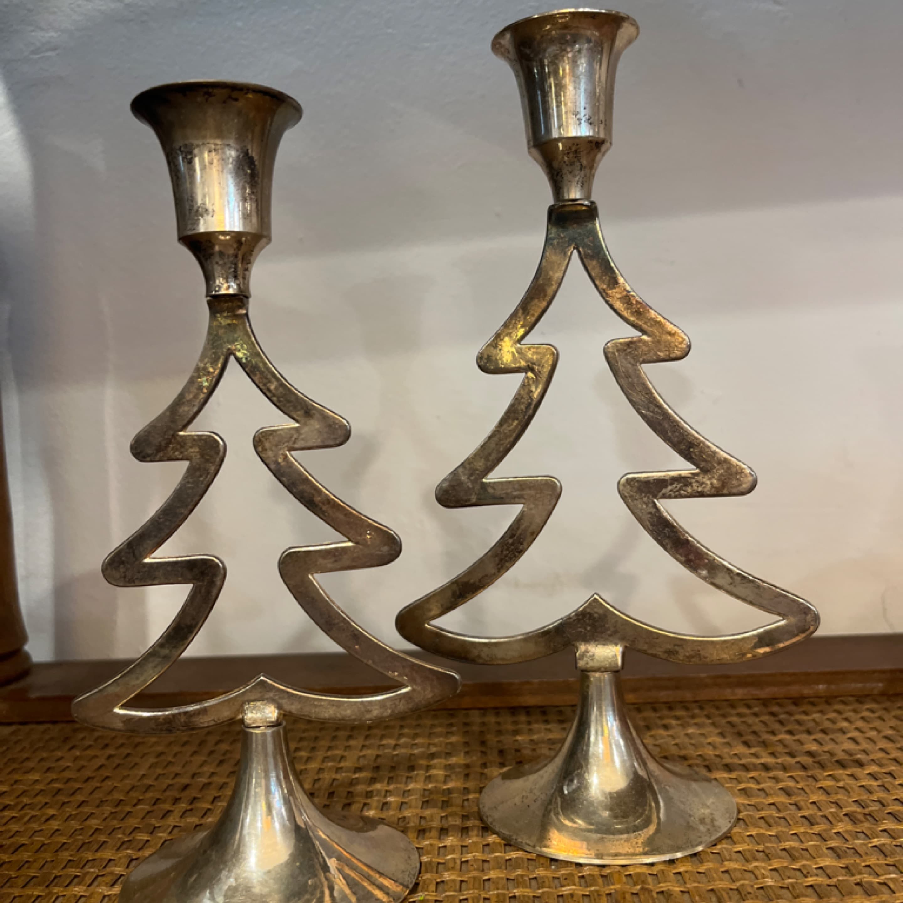 Mid-Century Modern Brass Christmas Tree Candlesticks – Pair - Regular