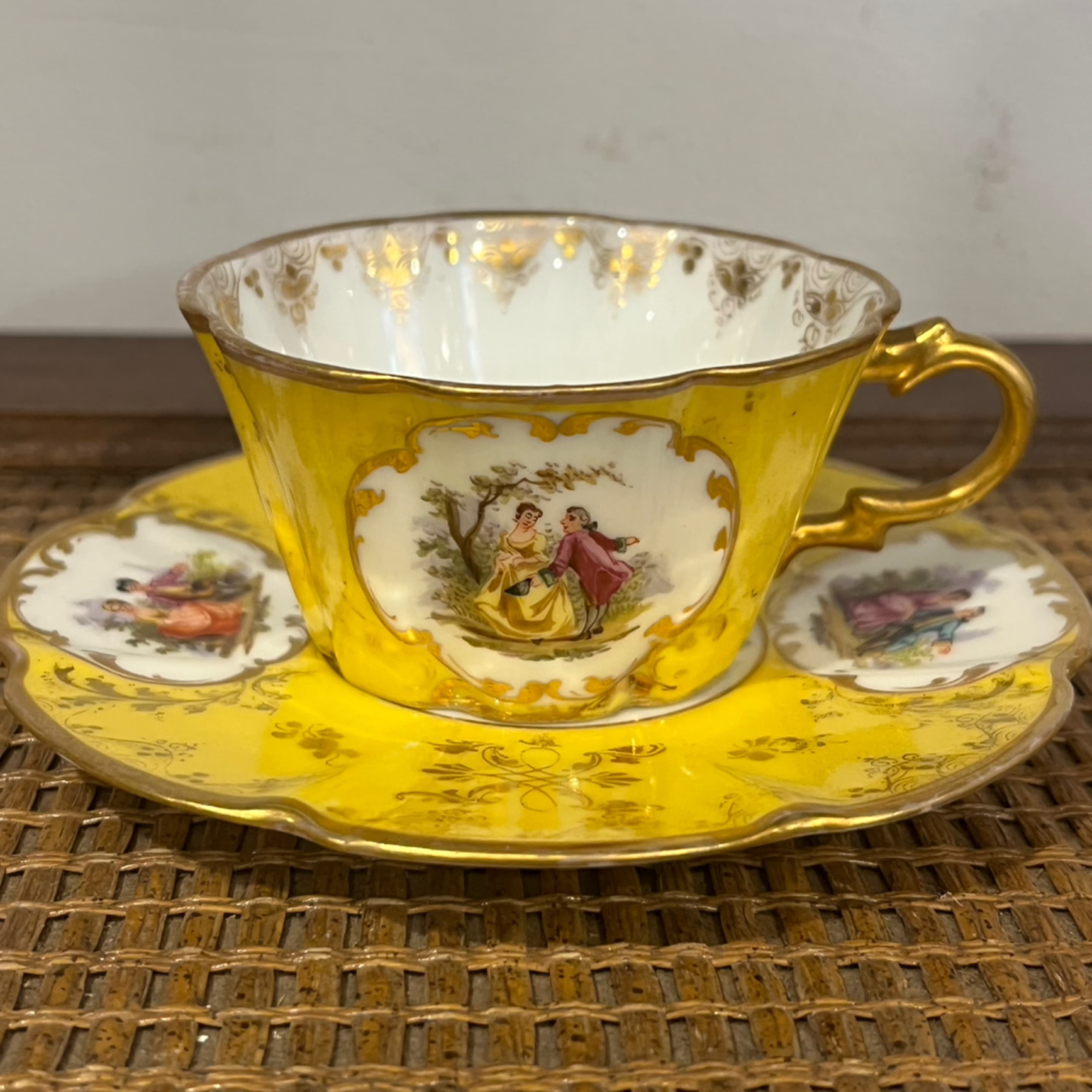 Yellow Floral and Gold Dresden Teacup and Saucer - Regular