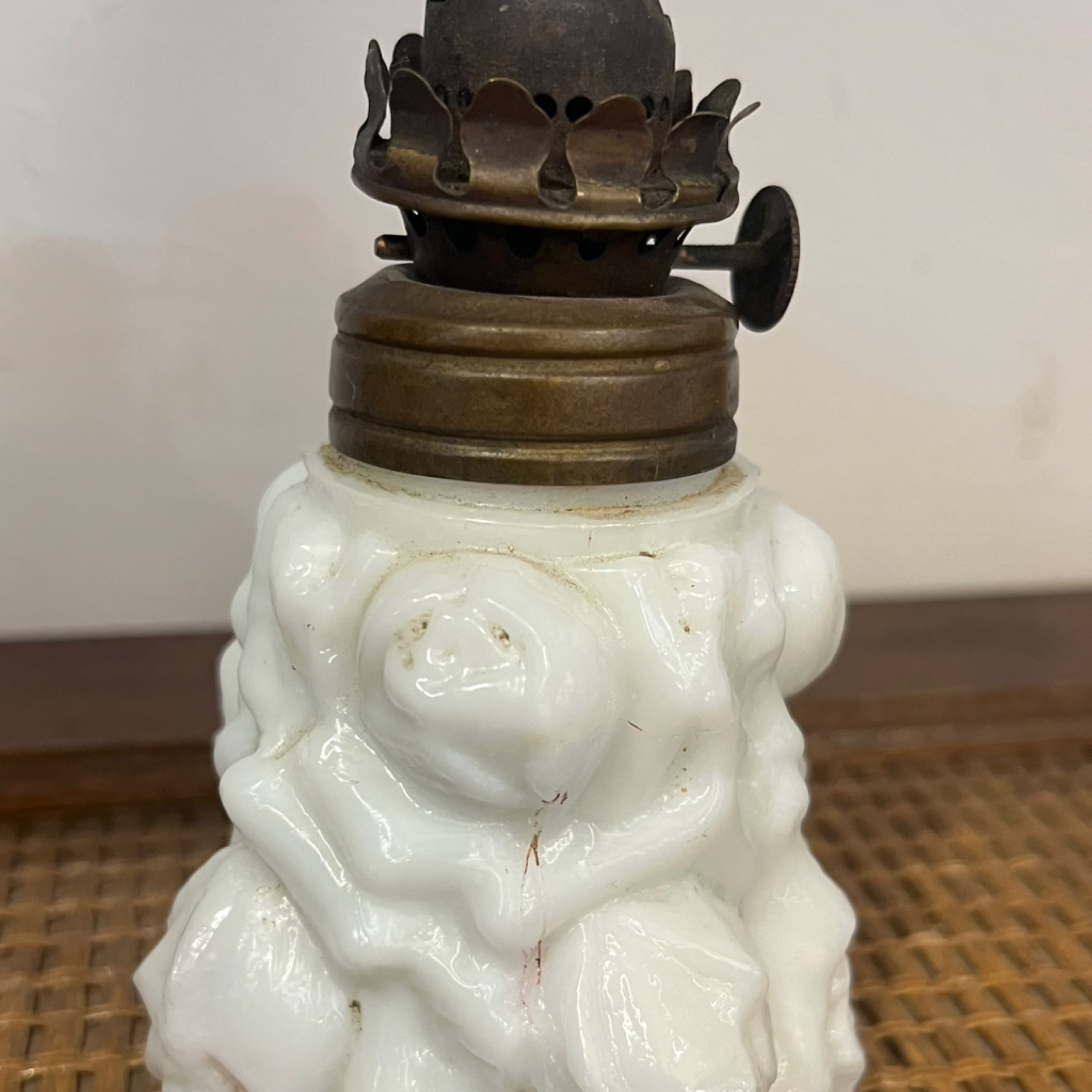 Vintage Milk Glass Rose Oil Lamp - Regular