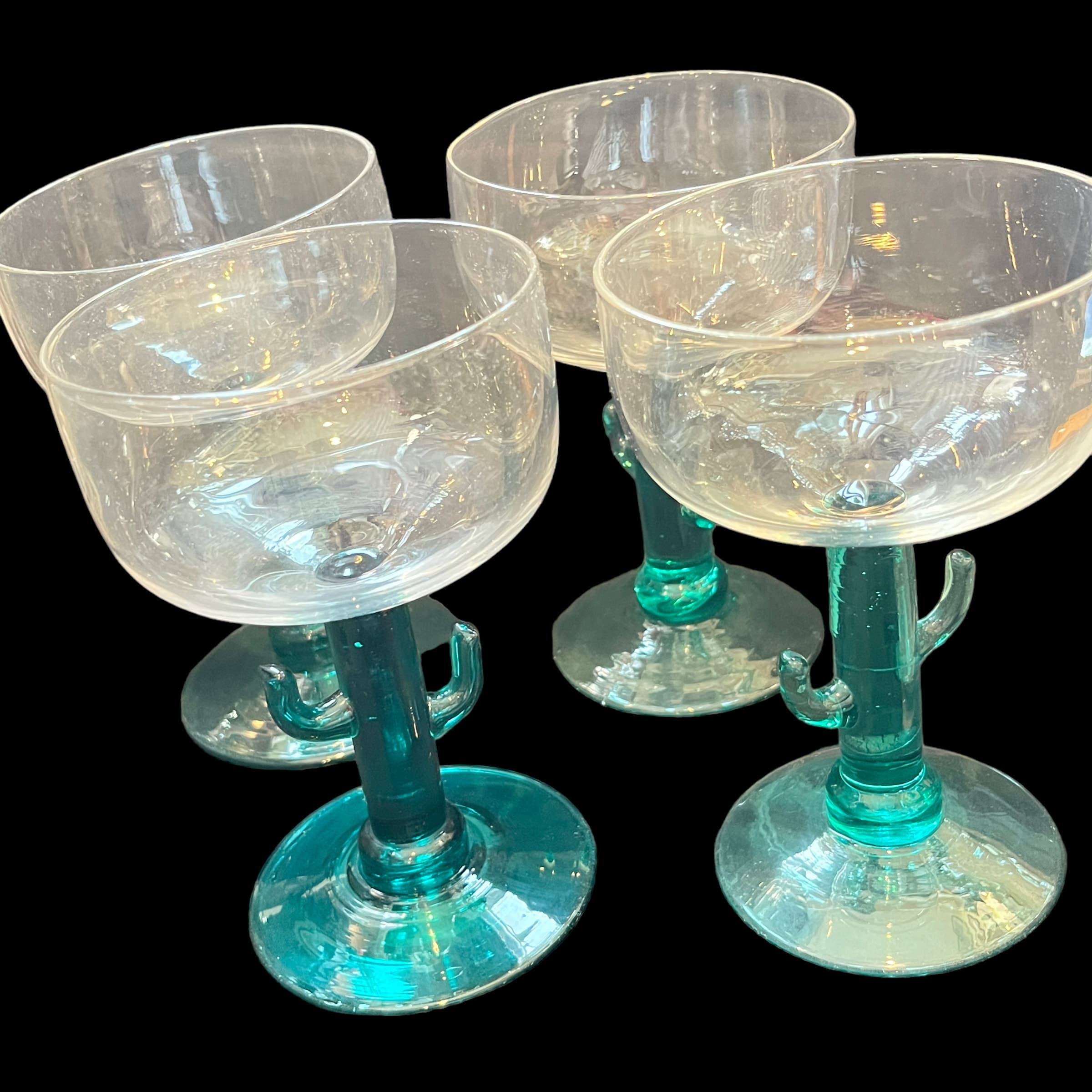 4 Handblown Cactus Margarita GLasses - Regular - Image 1