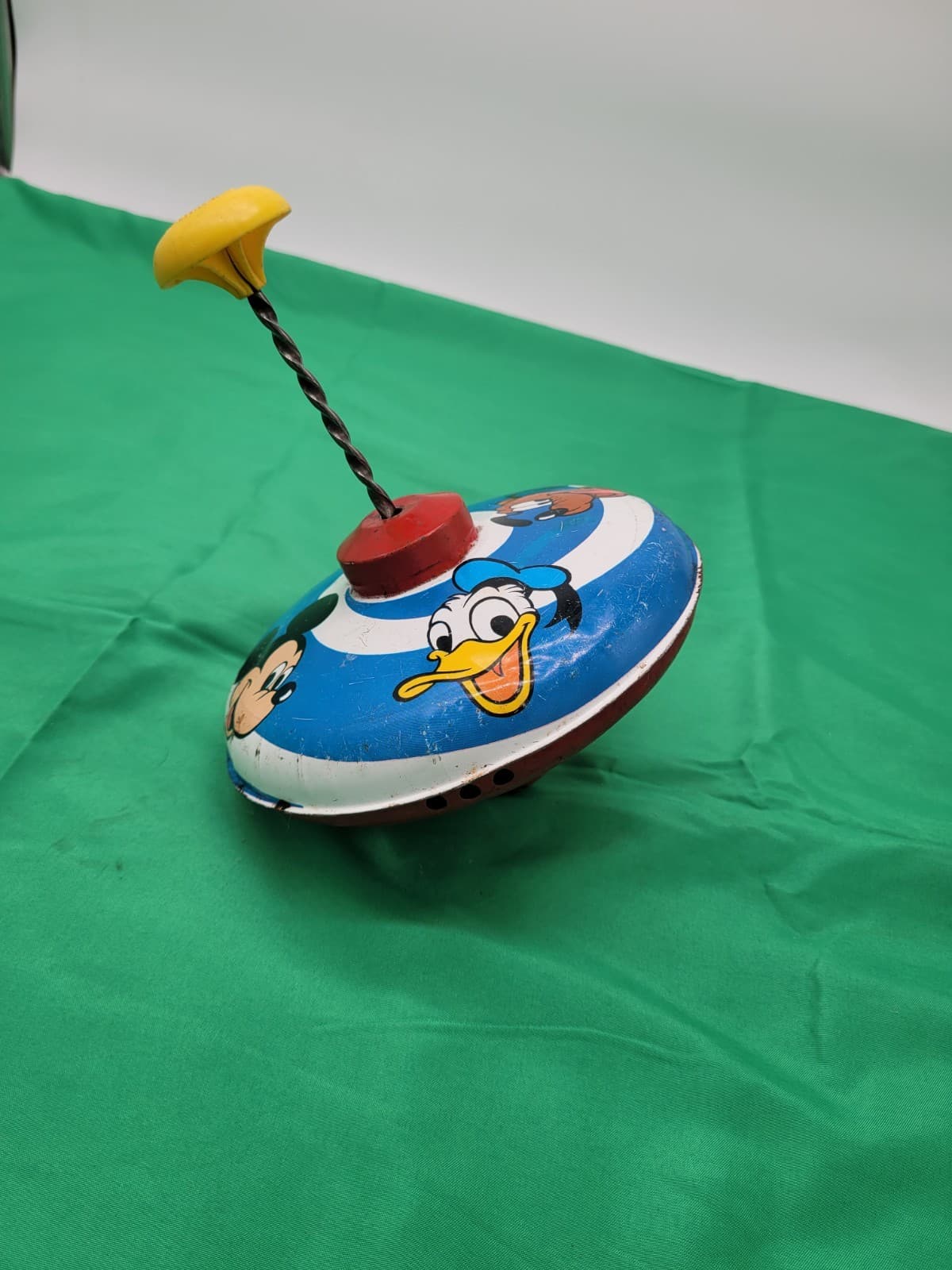 Vintage Disney Tin Litho Spinning Top Toy Mickey Mouse Donald Duck Goofy Noise
