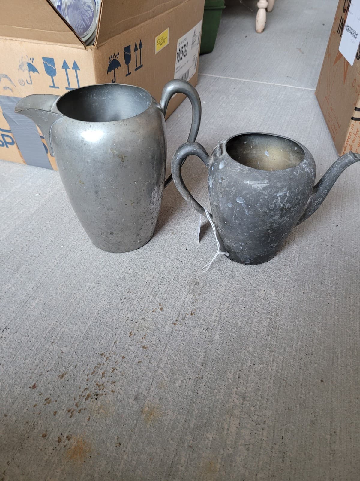 Vintage Pewter Water Pitcher & Watering Can Set – Rustic Farmhouse Decor