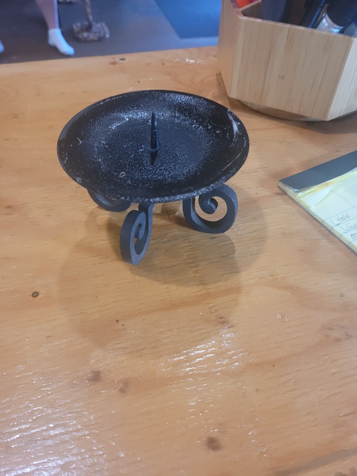 Rustic Black Metal Taper Candle Holder with Scroll Base