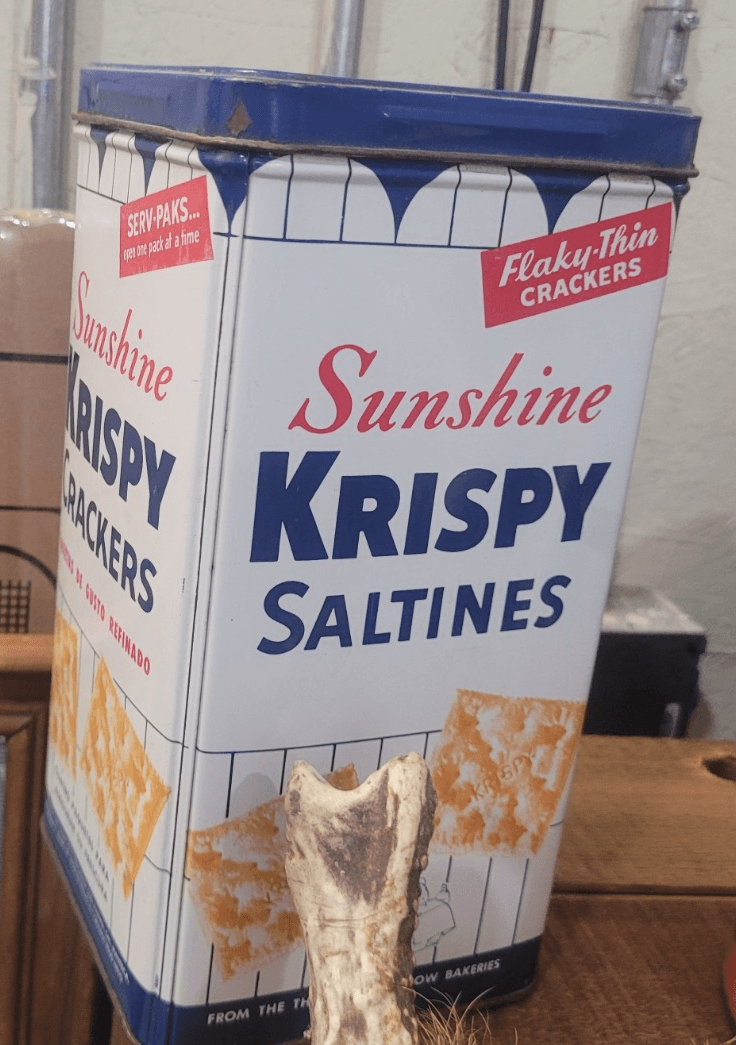 Vintage Sunshine Krispy Saltines Metal Tin Cracker Advertising Kitchen Storage T