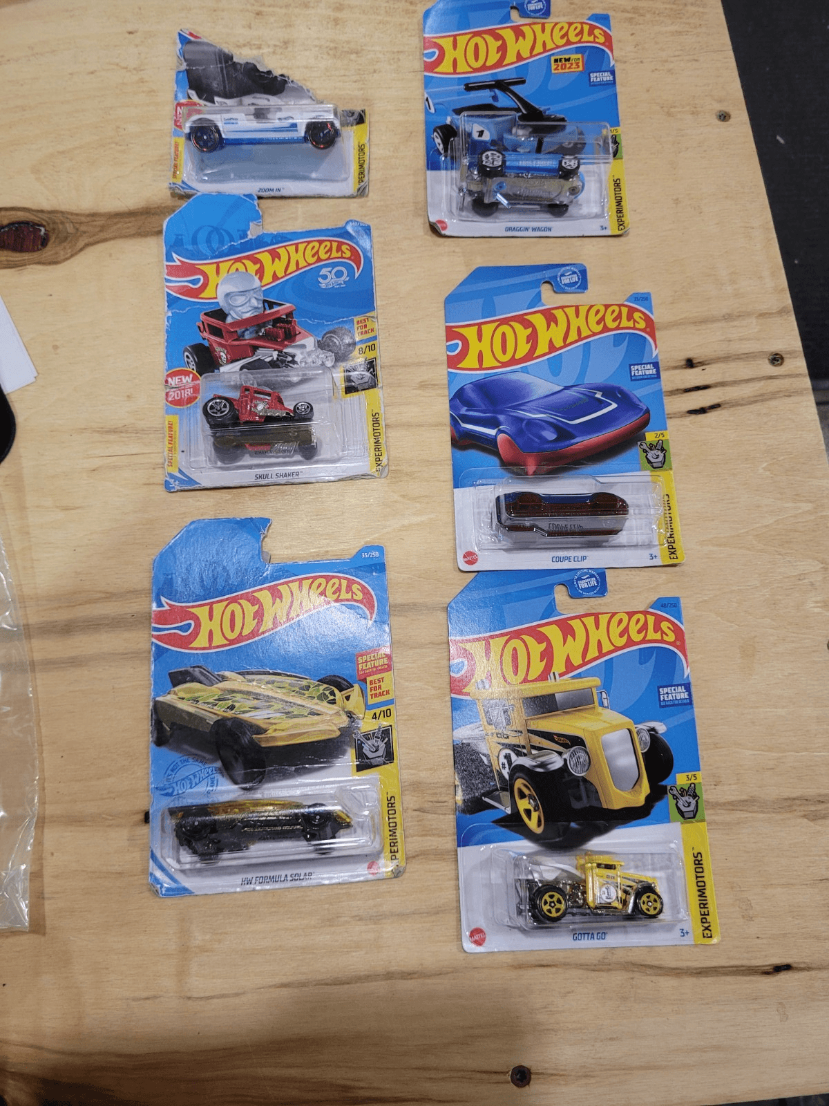 Hot Wheels Experimotors Lot – 6 Sealed Cars – Draggin' Wagon, Coupe Clip, Skull