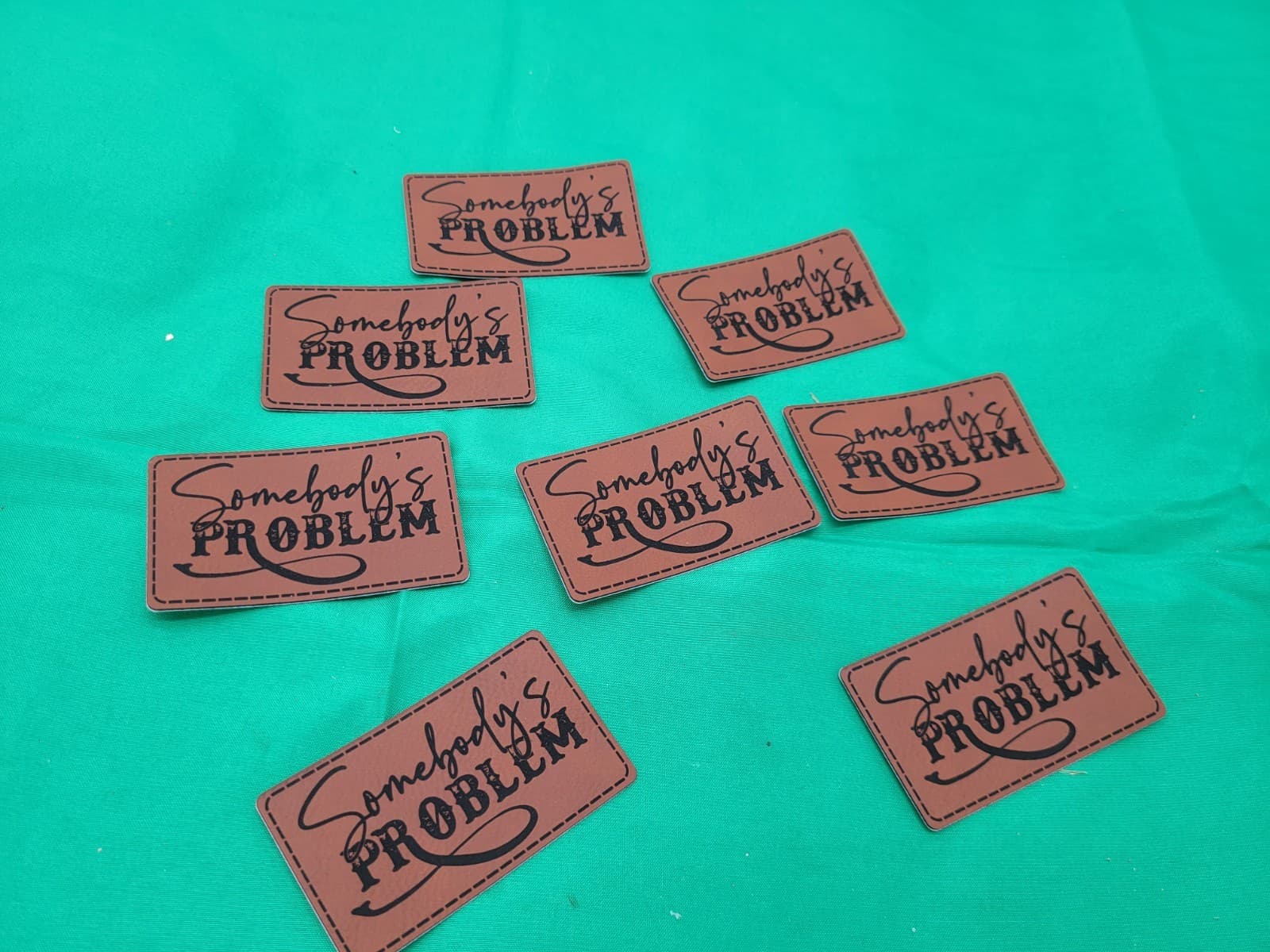 Lot of 7 “Somebody’s Problem” Faux Leather Western Patches Brown Cowgirl Iron-On