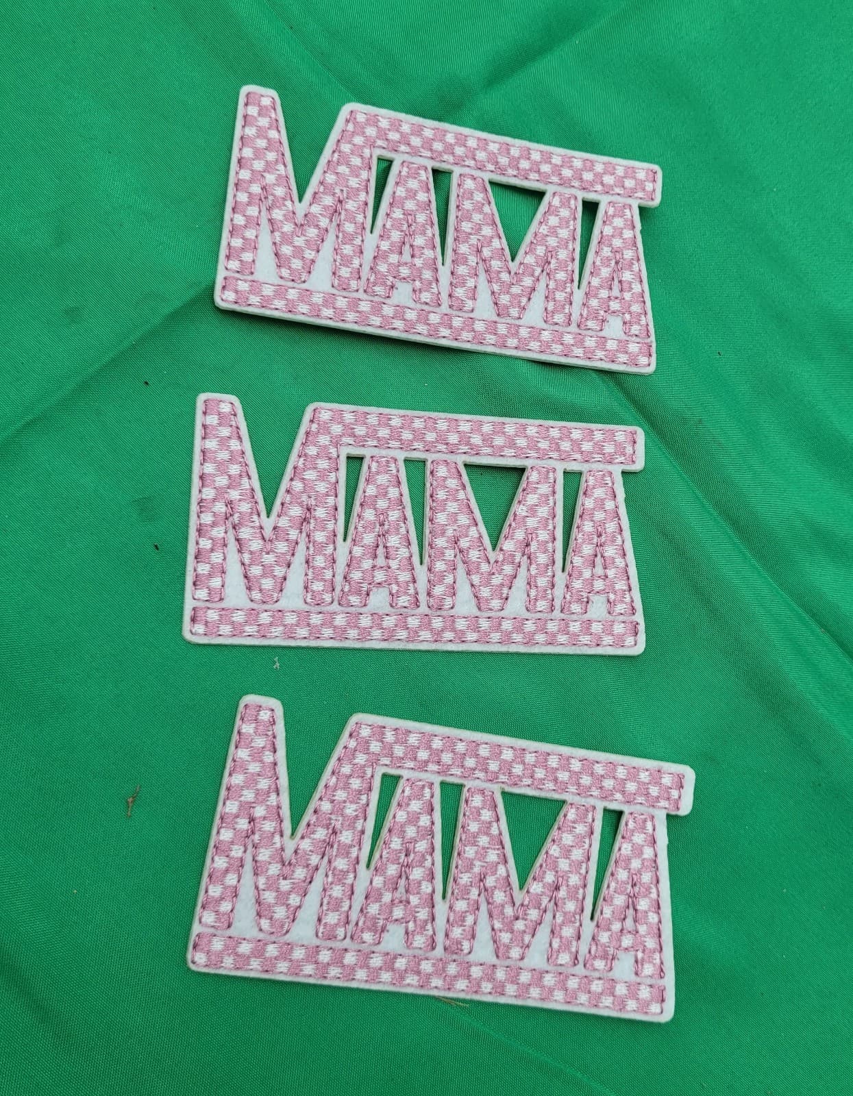 Lot of 3 Pink “MAMA” Embroidered Iron-On Patches Checkered Retro Style