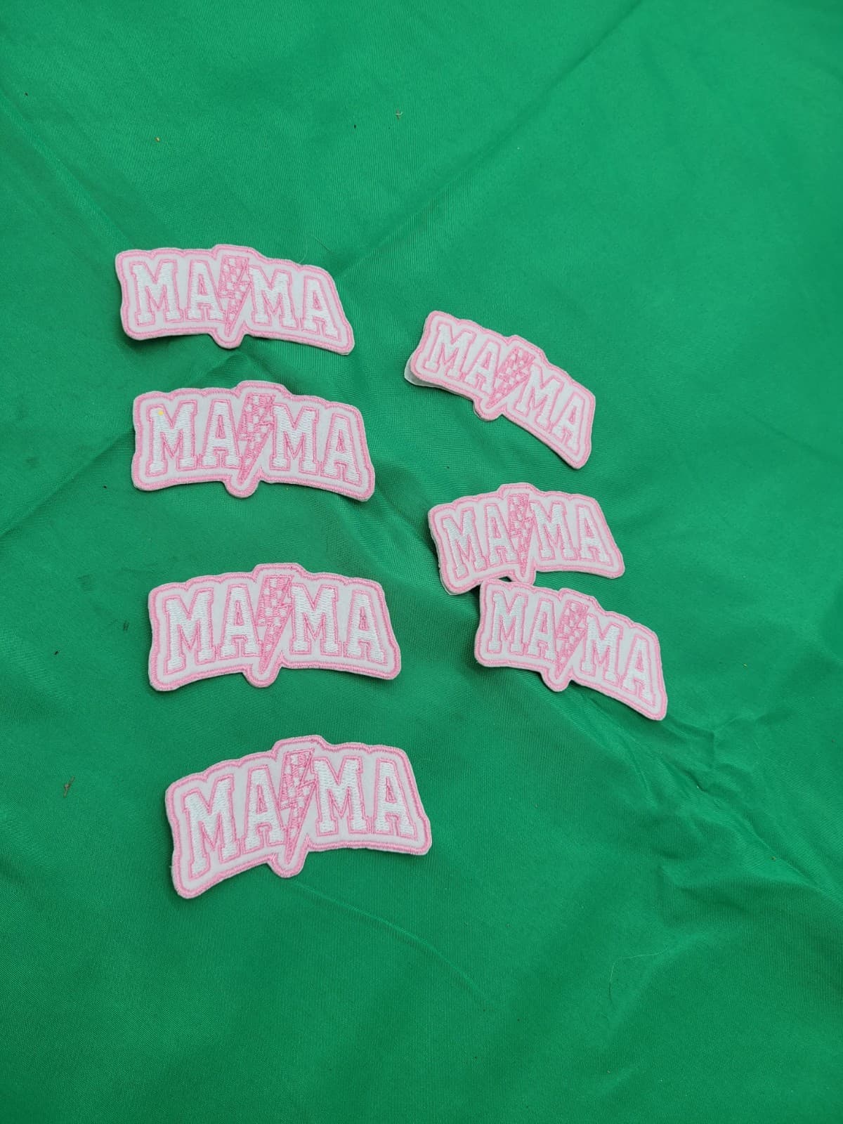 Lot of 6 Pink “MAMA” Lightning Bolt Embroidered Iron-On Patches Retro Mom