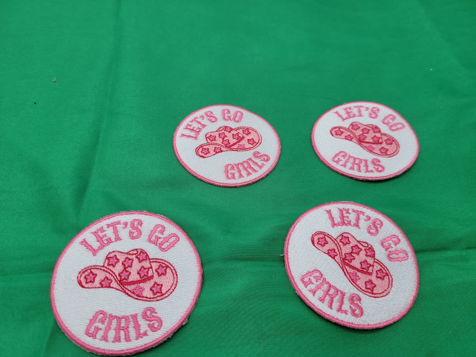 Lot of 4 “Let’s Go Girls” Pink Cowgirl Hat Embroidered Iron-On Patches Western
